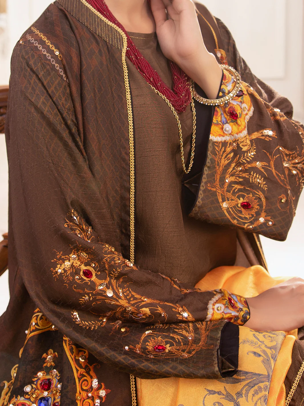 Brown Raw Silk 3Pc Stitched - AWP-3PS-362 - Image 7
