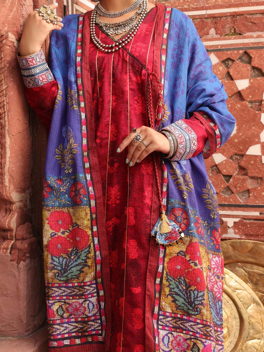Red Cambric Unstitched 3Pc - AWP-3PS-401 - Image 3