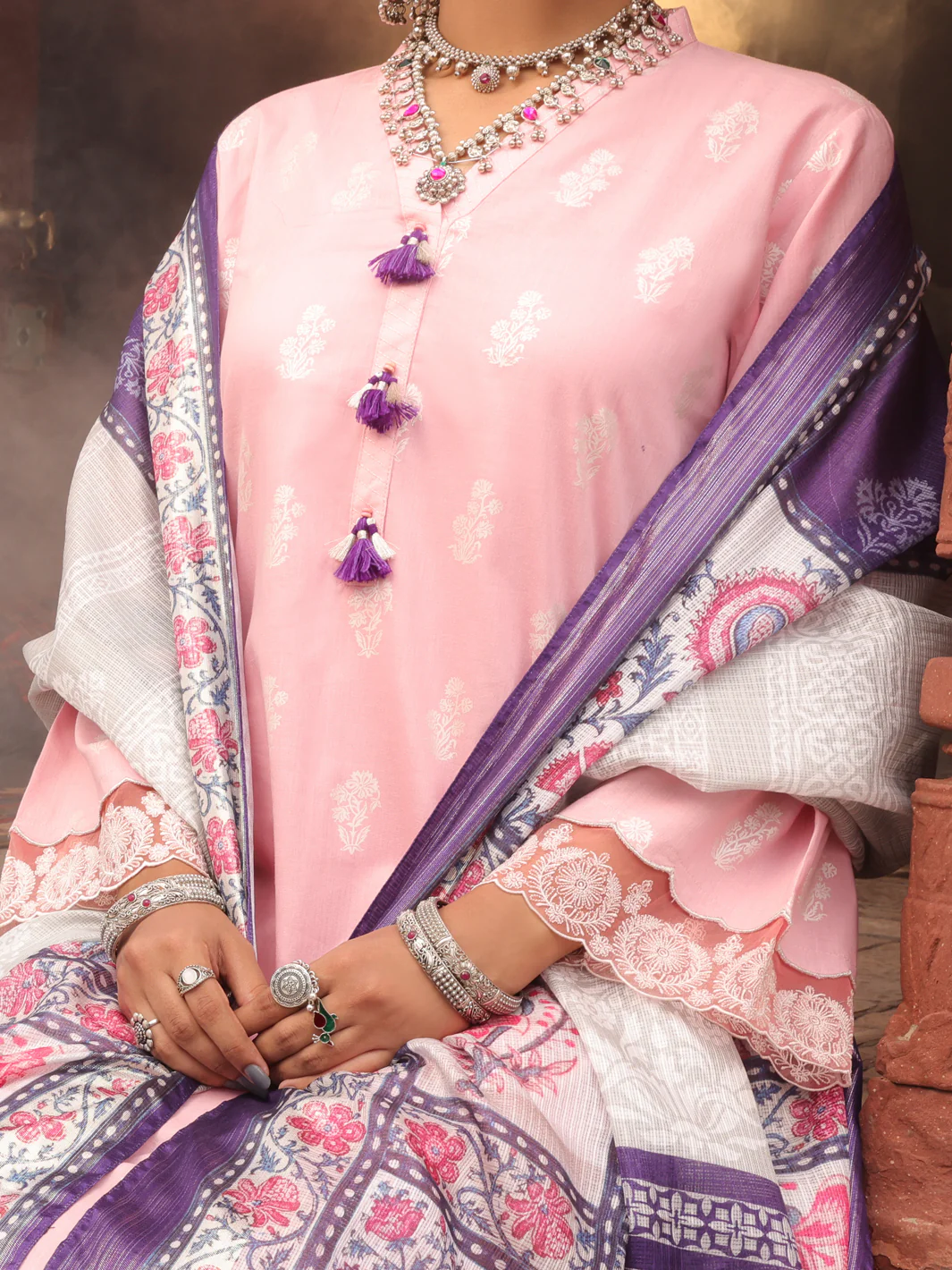 Pink Cambric Unstitched 3Pc - AWP-3PS-405 - Image 5