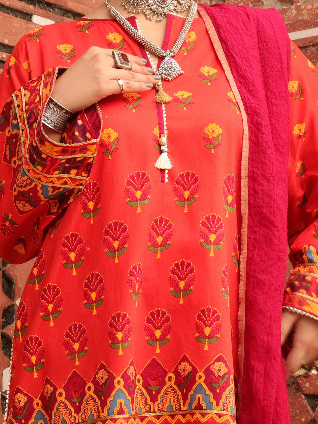 Orange Cambric Unstitched 3Pc - AWP-3PS-408 - Image 3