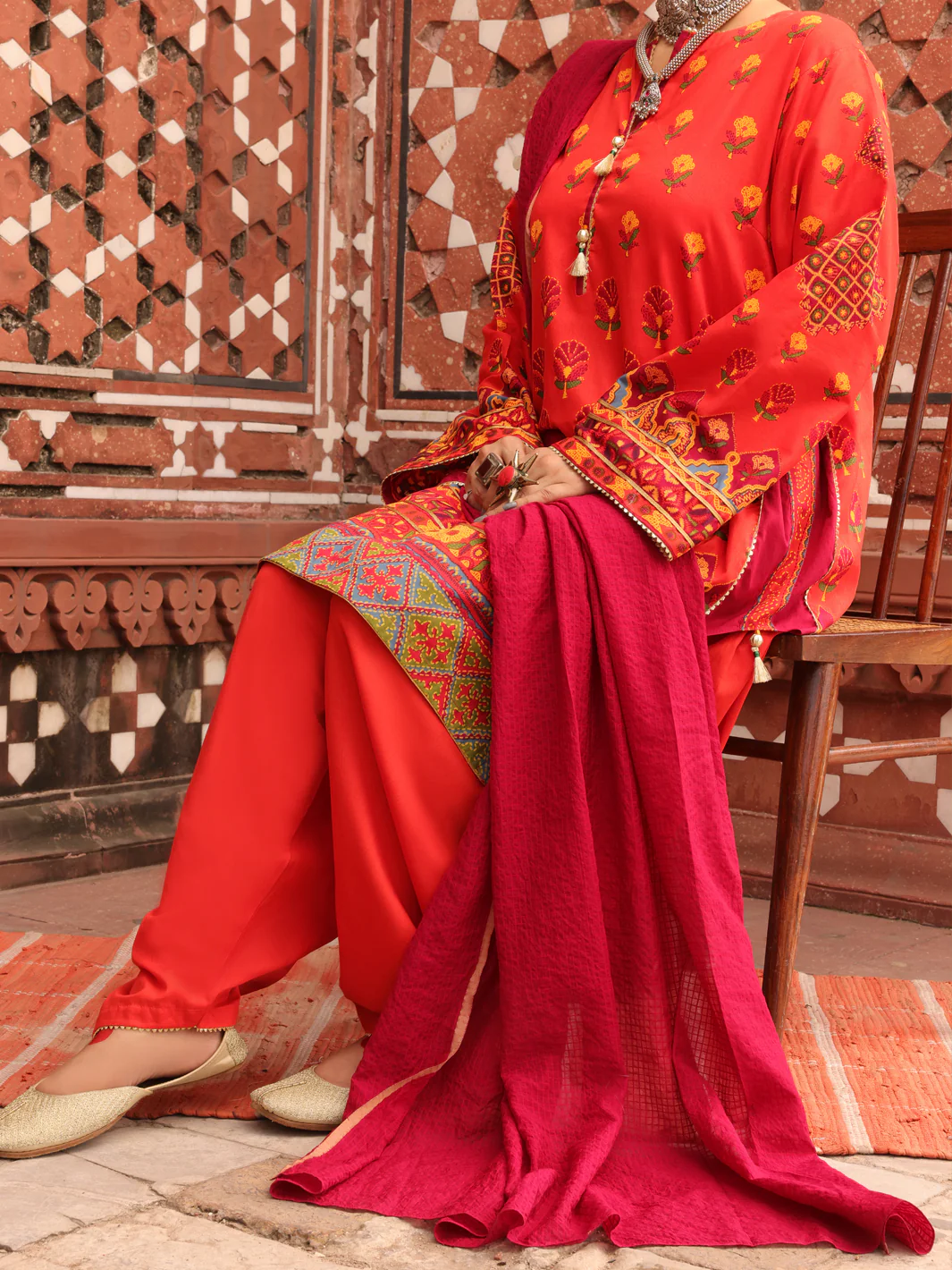 Orange Cambric Unstitched 3Pc - AWP-3PS-408 - Image 4