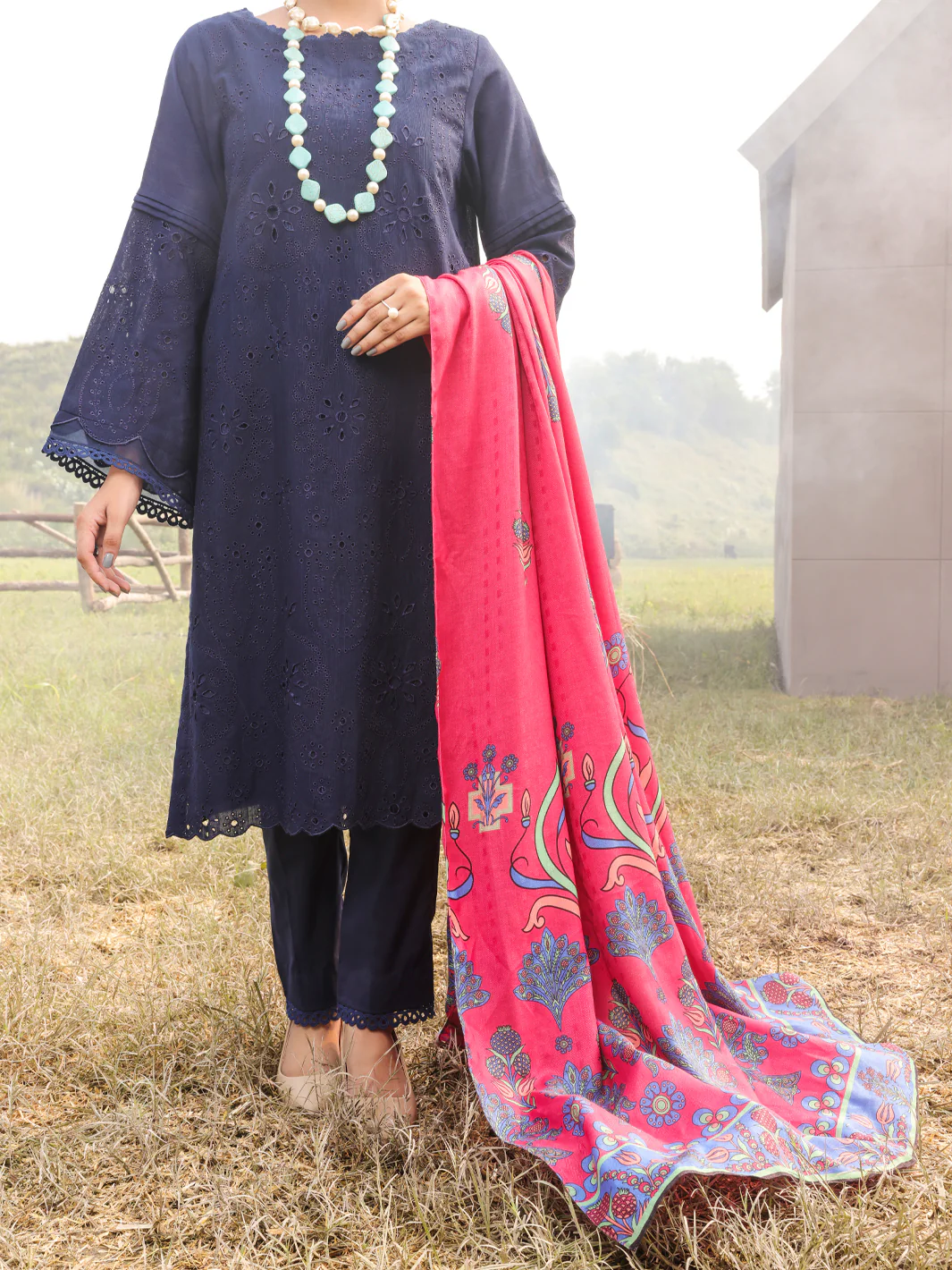 Blue Khaddar Unstitched 3Pc - AWP-3PS-416