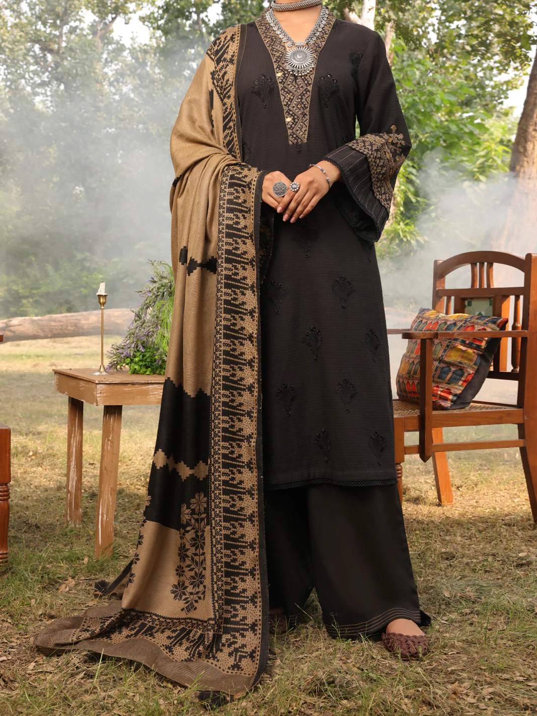Black Dobby Unstitched 3Pc - AWP-3PS-421