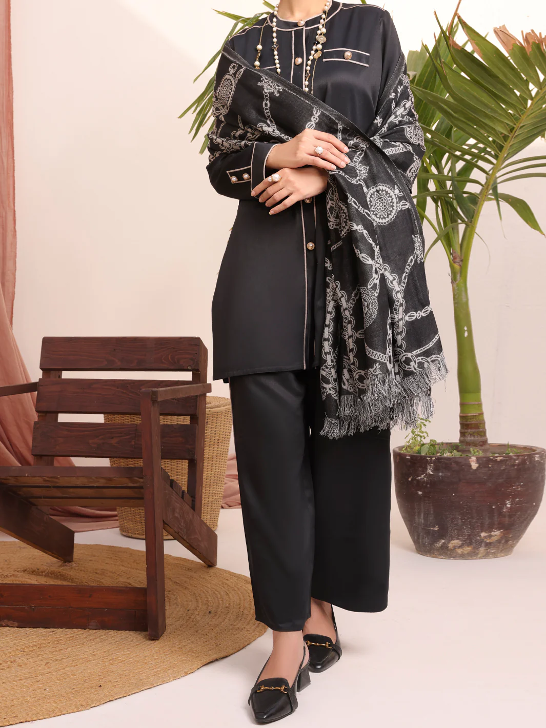 Black Dobby Viscose Unstitched 3Pc - AWP-3PS-432