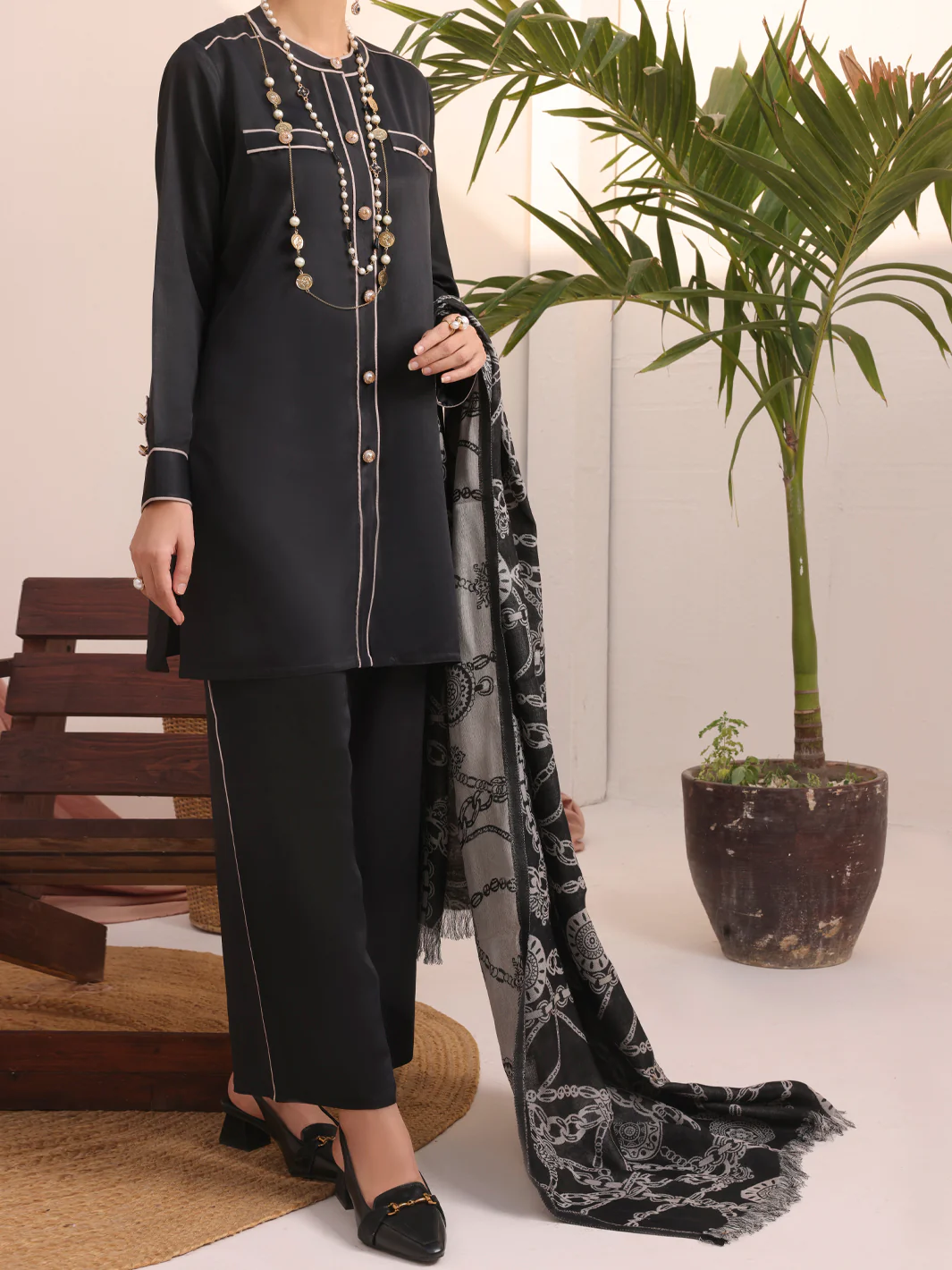 Black Twill 3Pc Stitched - AWP-3PS-432