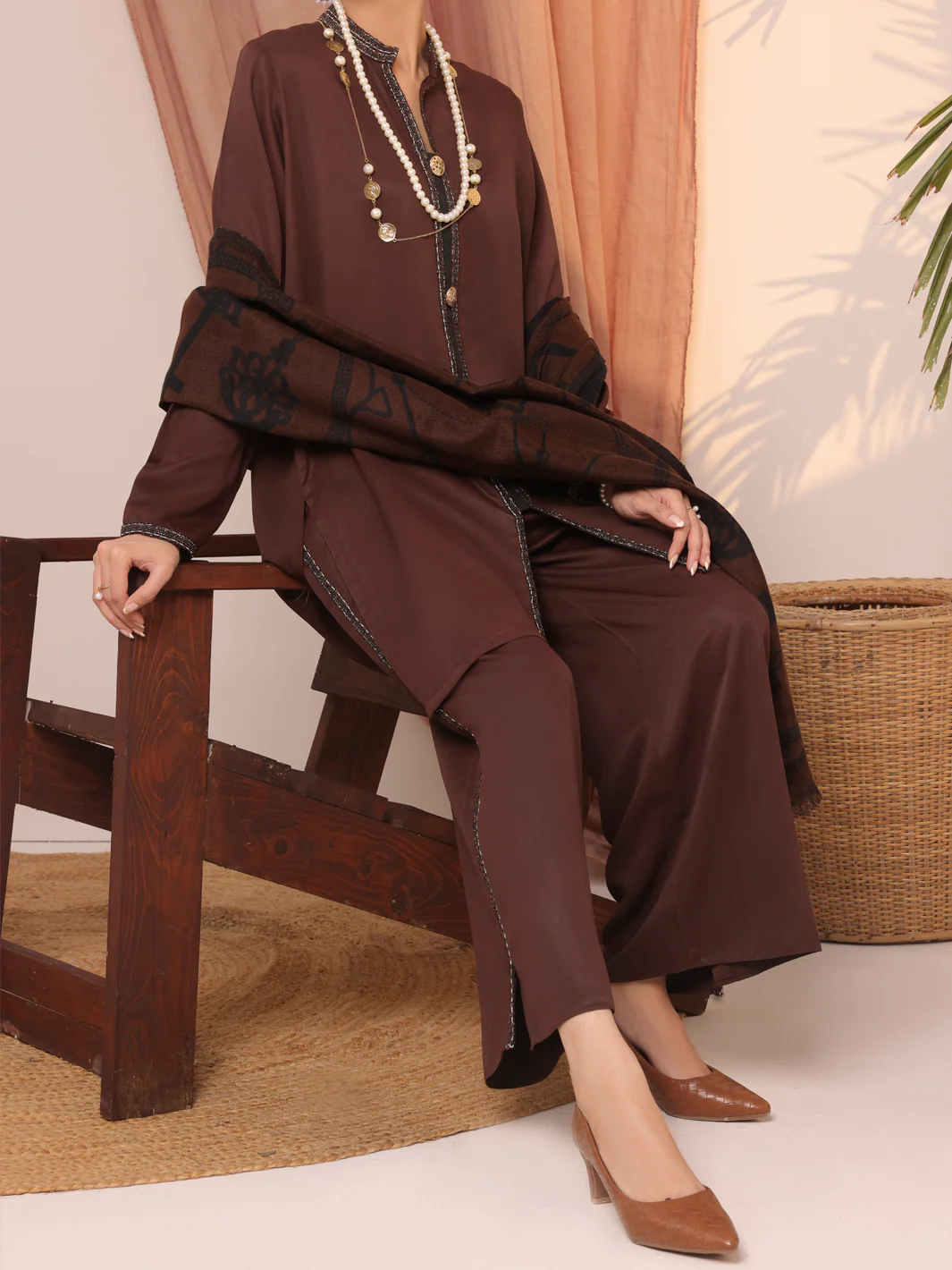 Dark Brown Twill 3Pc Stitched - AWP-3PS-434 - Image 2
