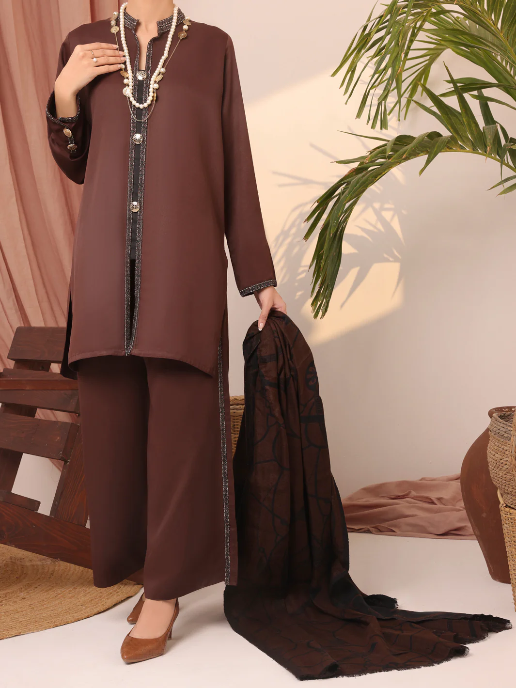 Dark Brown Twill 3Pc Stitched - AWP-3PS-434 - Image 3