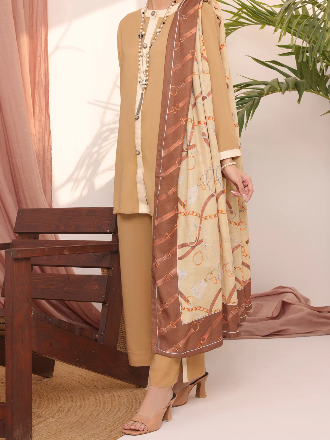 Khaki Dobby Viscose Unstitched 3Pc - AWP-3PS-436