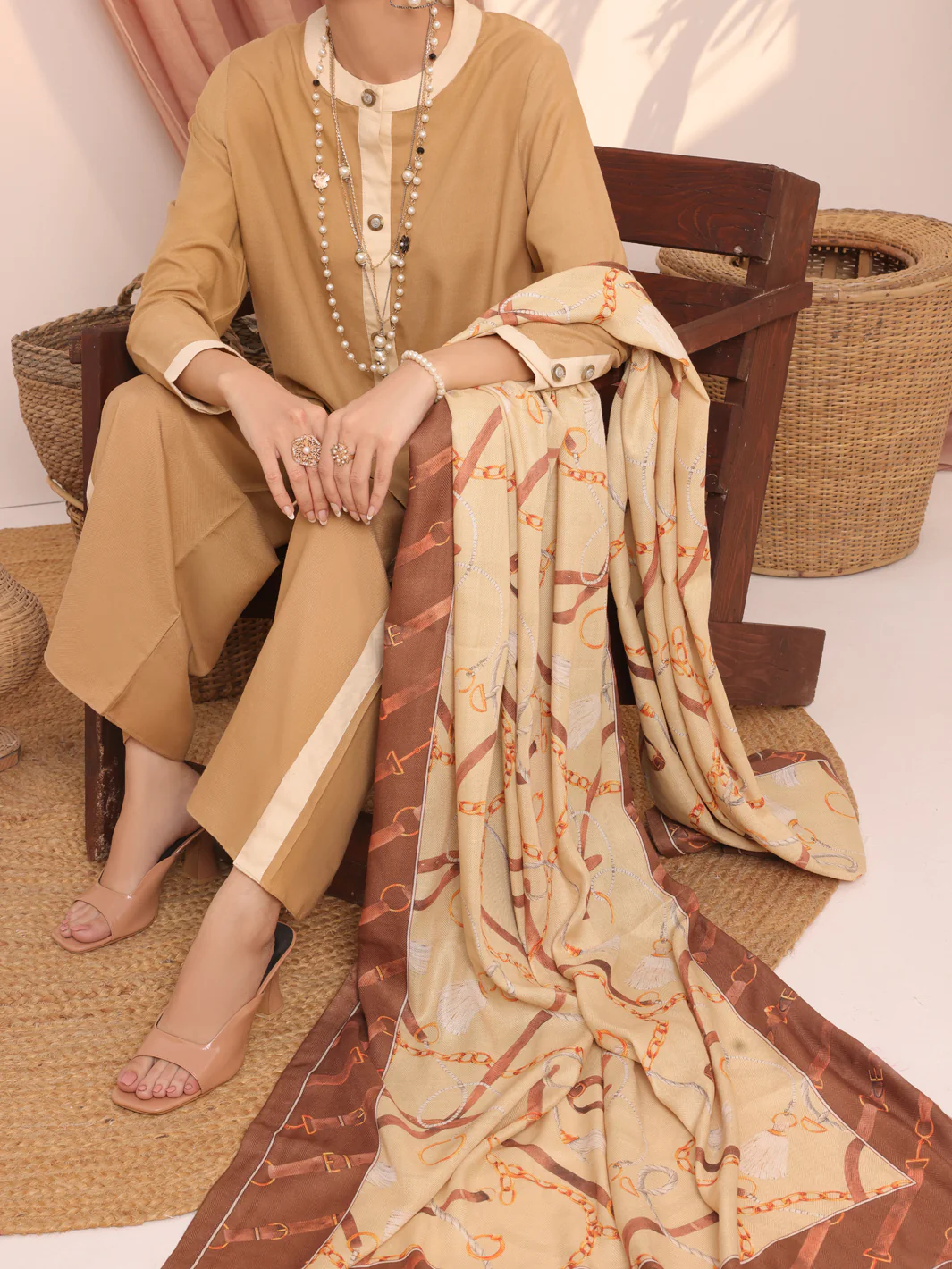 Khaki Dobby Viscose Unstitched 3Pc - AWP-3PS-436 - Image 2