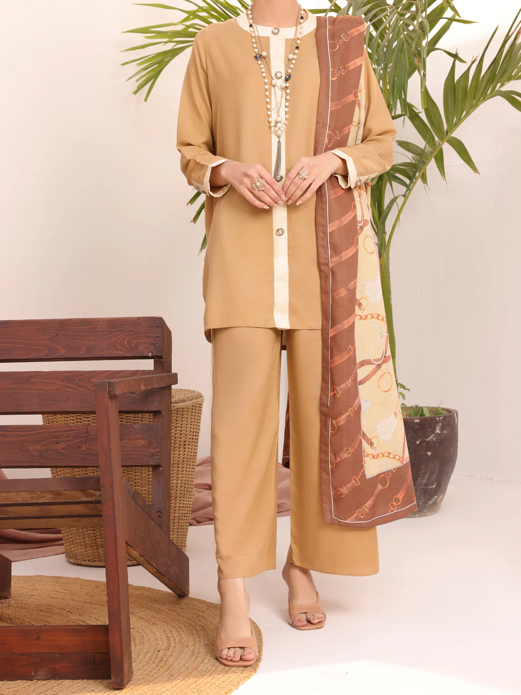 Khaki Dobby Viscose Unstitched 3Pc - AWP-3PS-436 - Image 3