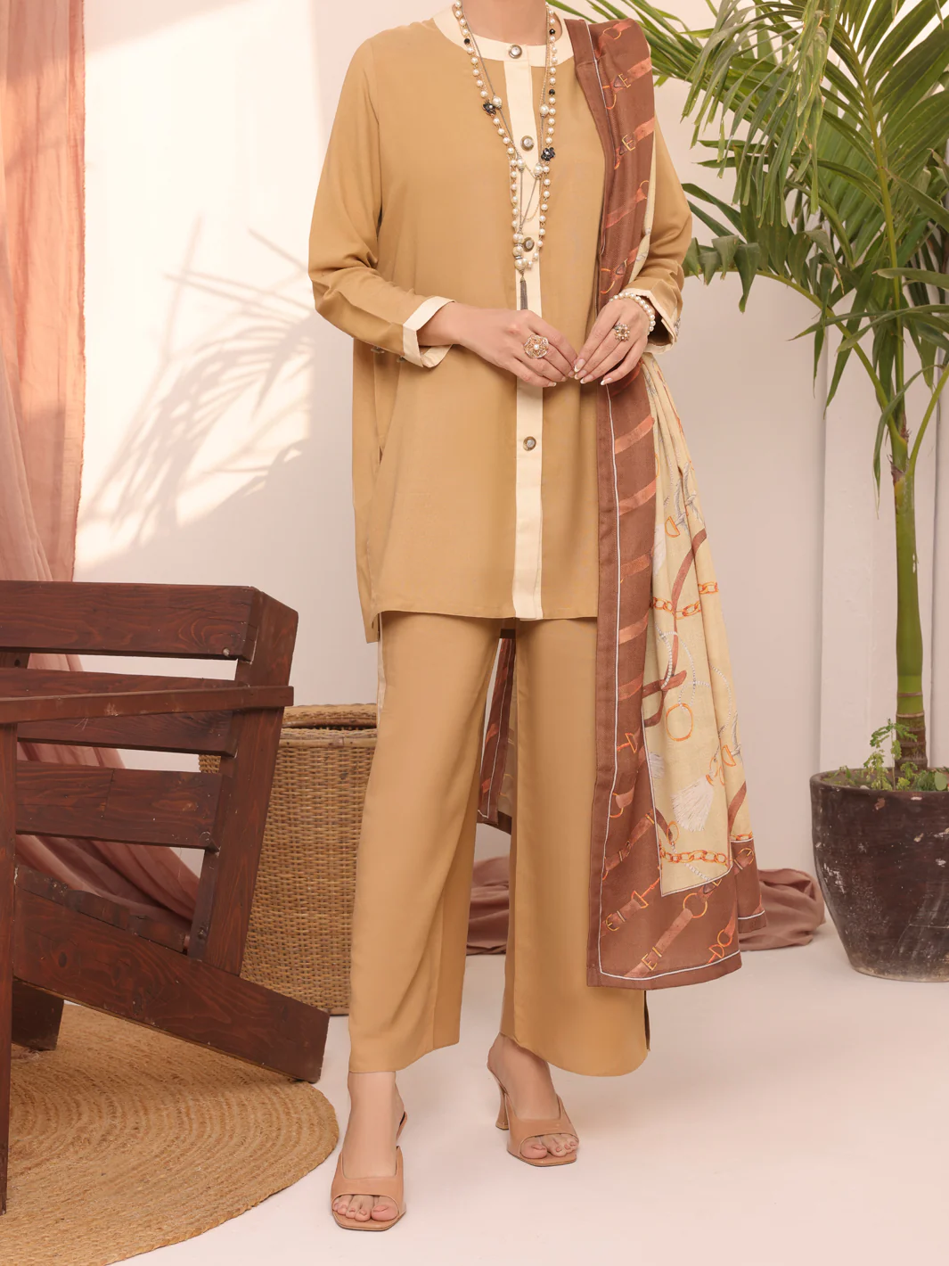 Khaki Dobby Viscose Unstitched 3Pc - AWP-3PS-436 - Image 4