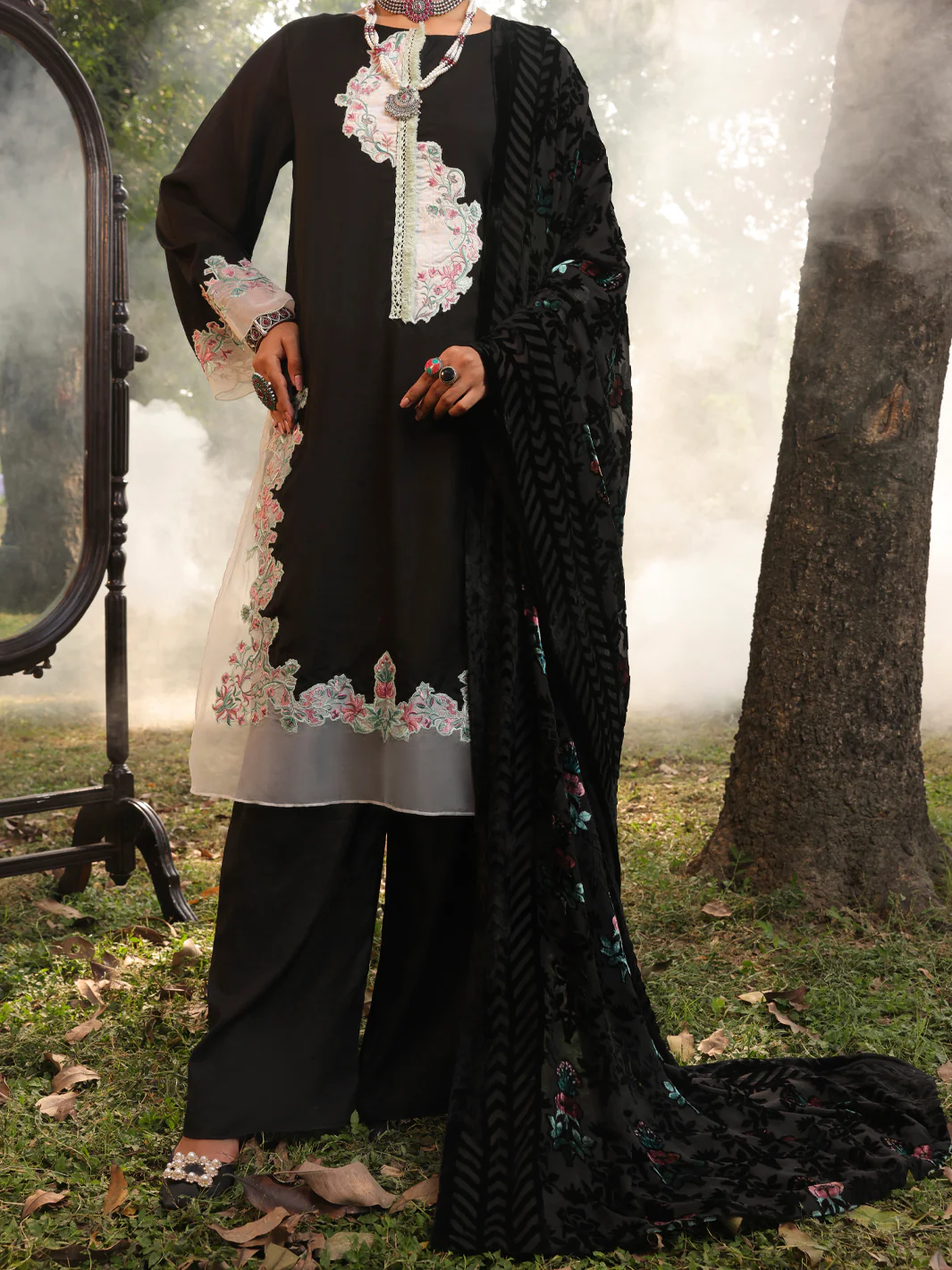 Black Slub Viscose Stitched 3Pc - AWP-3PS-442