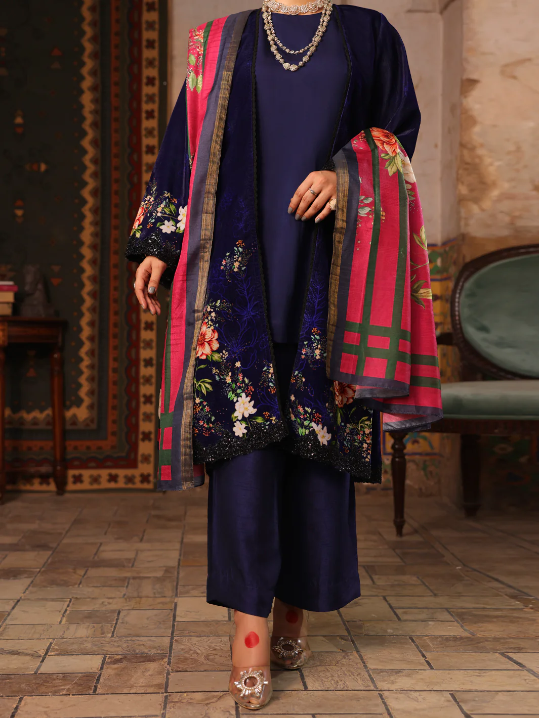 Dark Blue Velvet 3Pc Stitched - AWP-3PS-445