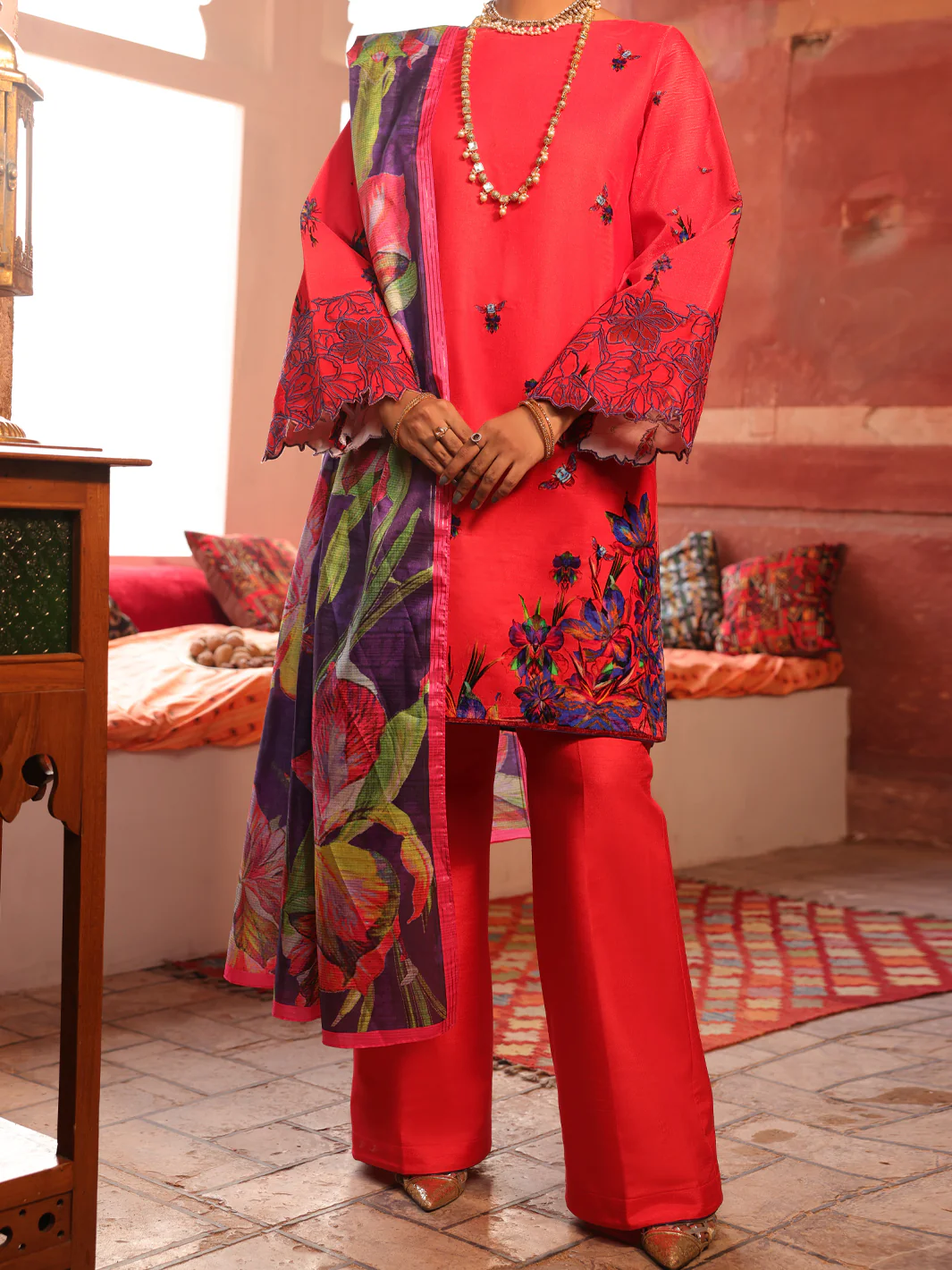 Orange Velvet Unstitched 3Pc - AWP-3PS-447