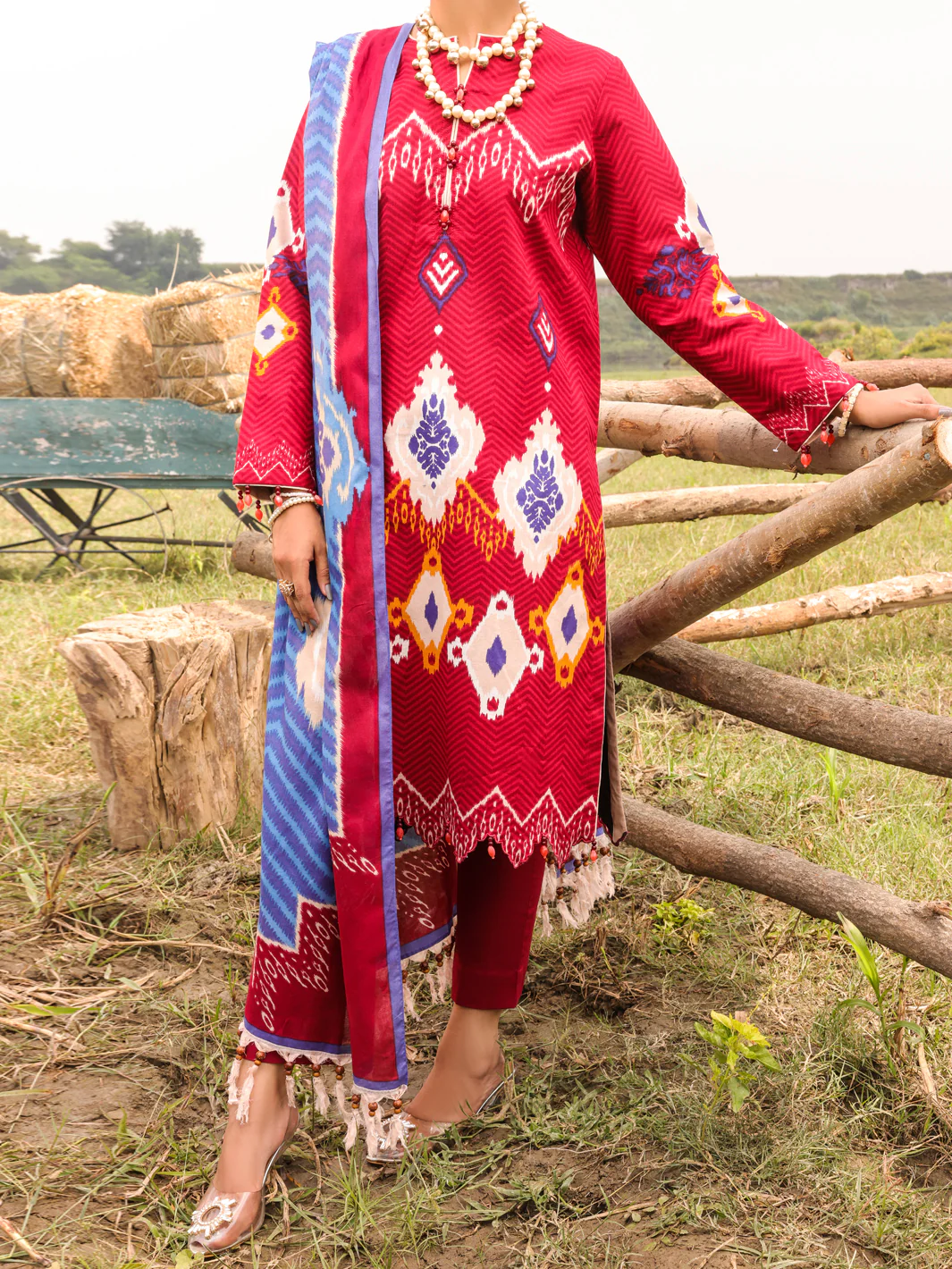 Red Cambric Unstitched 3Pc - AWP-3PS-508
