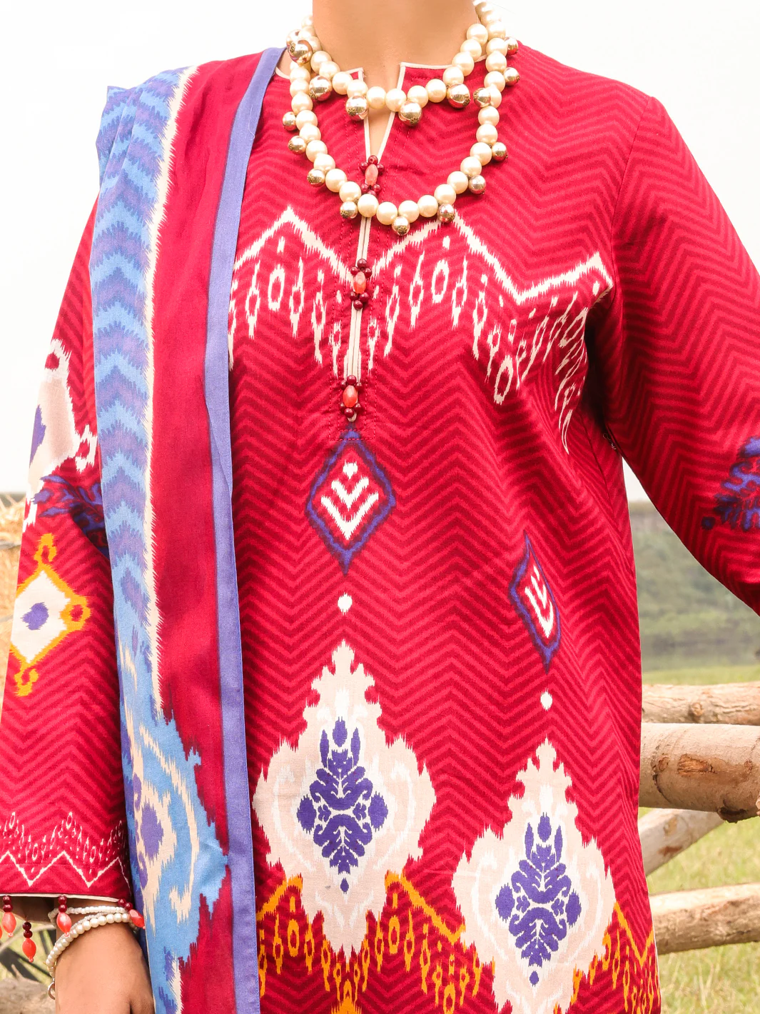 Red Cambric Unstitched 3Pc - AWP-3PS-508 - Image 5