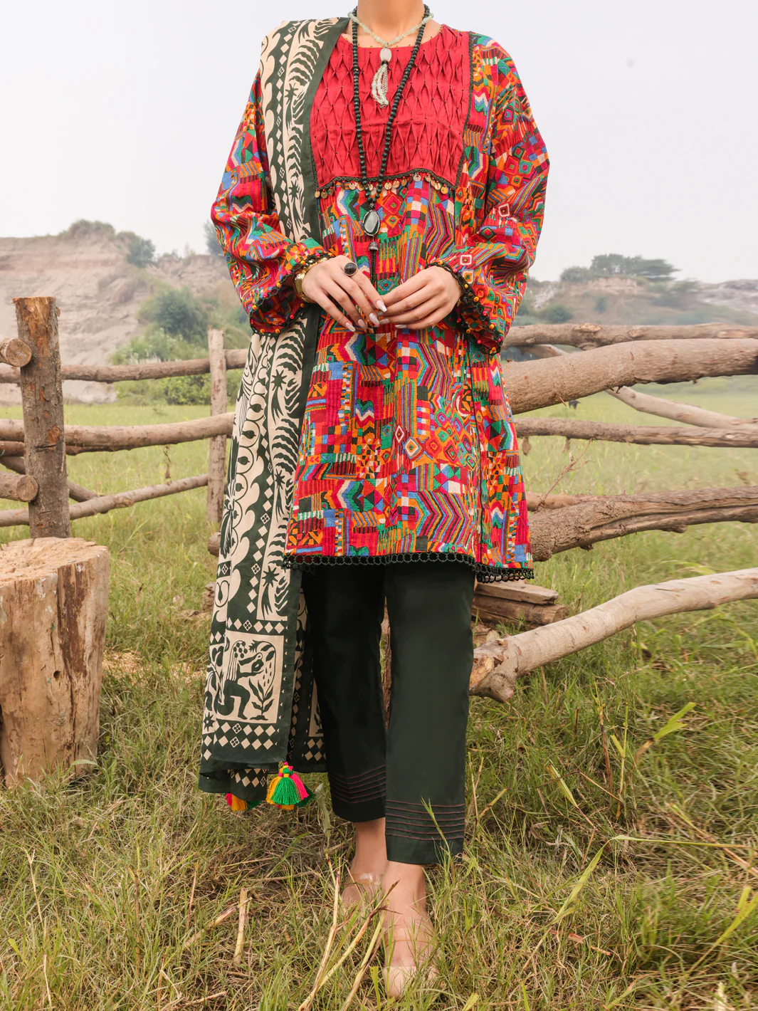 Red Khaddar Unstitched 3Pc - AWP-3PS-511