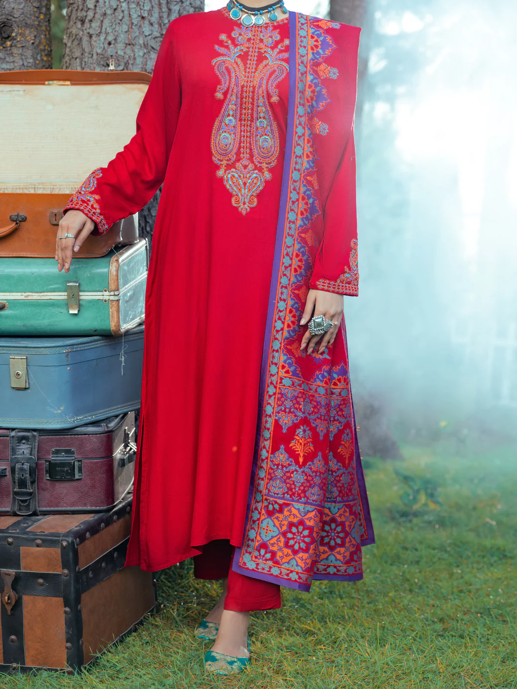 Red 3Pc Unstitched - AWP-3PS-535