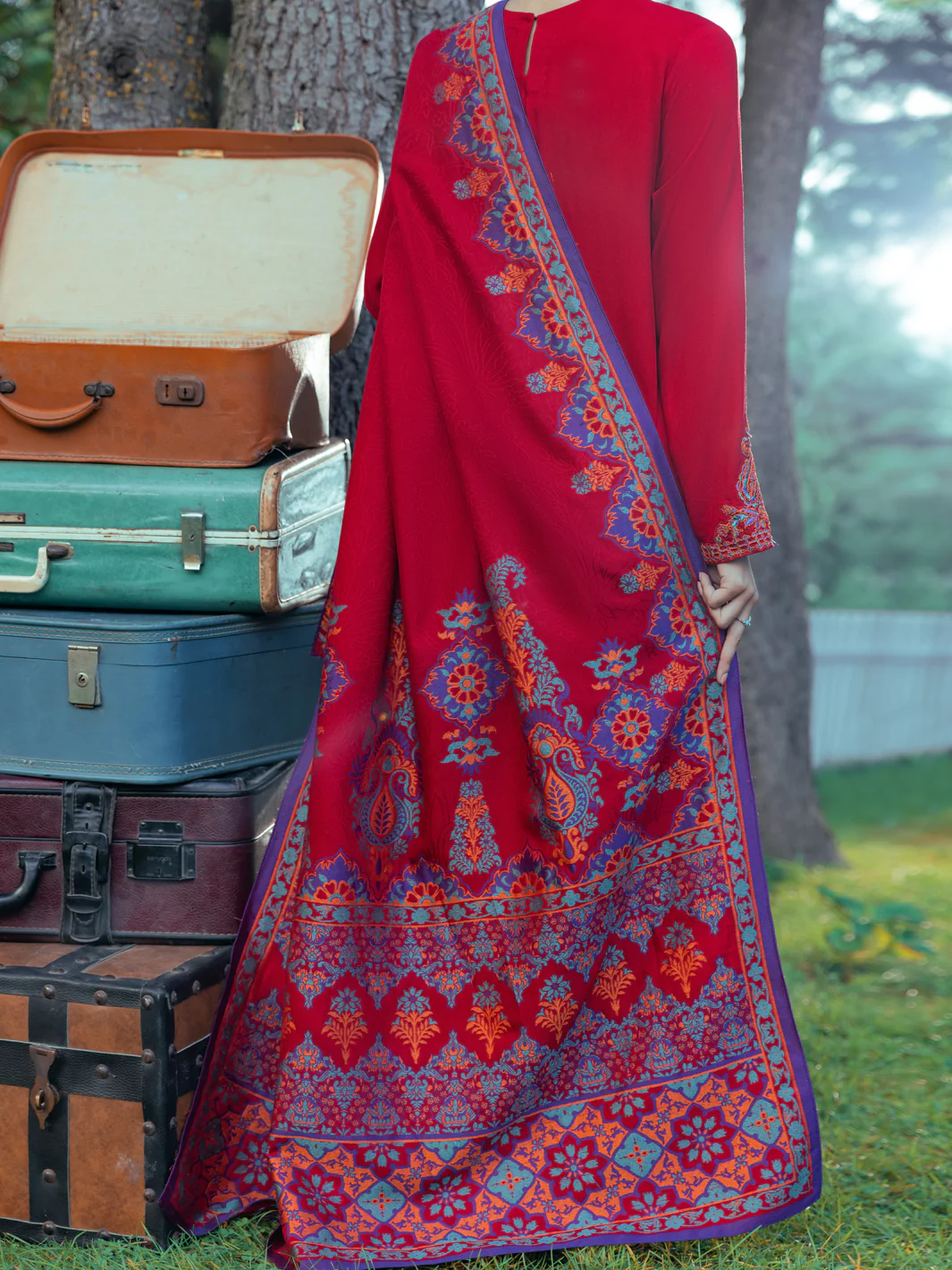 Red 3Pc Unstitched - AWP-3PS-535 - Image 2