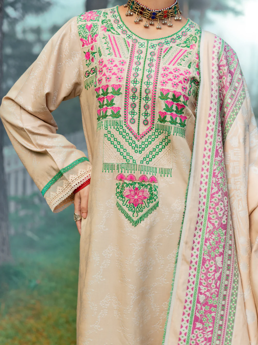 Cream 3Pc Stitched - AWP-3PS-538 - Image 4