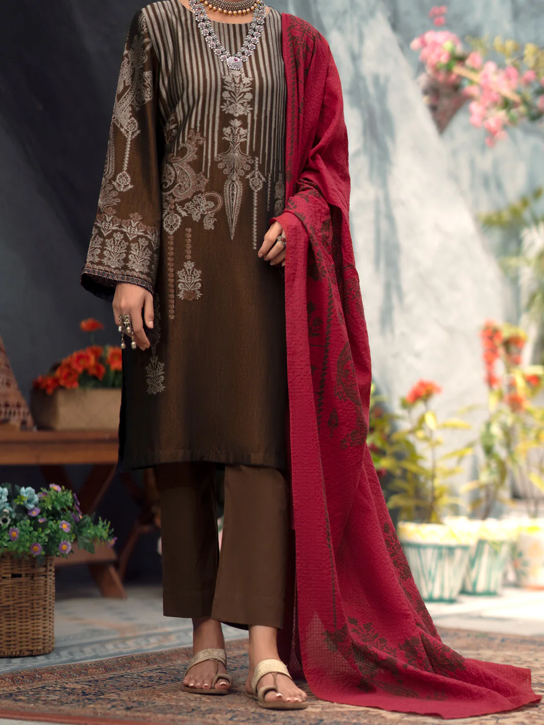 Brown 3Pc Unstitched - AWP-3PS-557