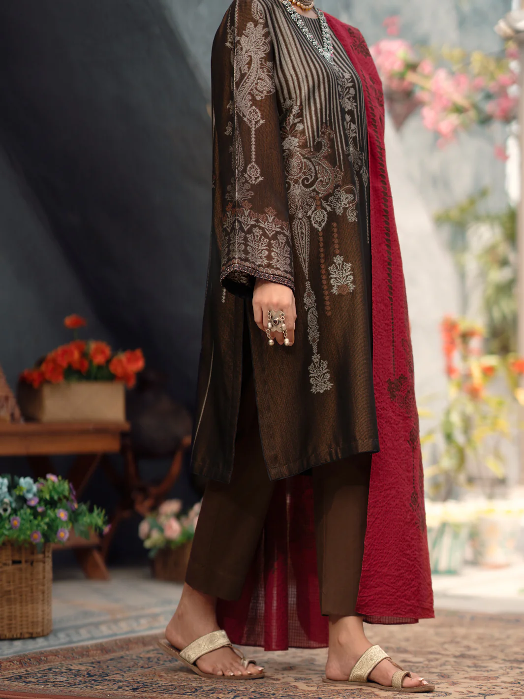 Brown 3Pc Unstitched - AWP-3PS-557 - Image 3