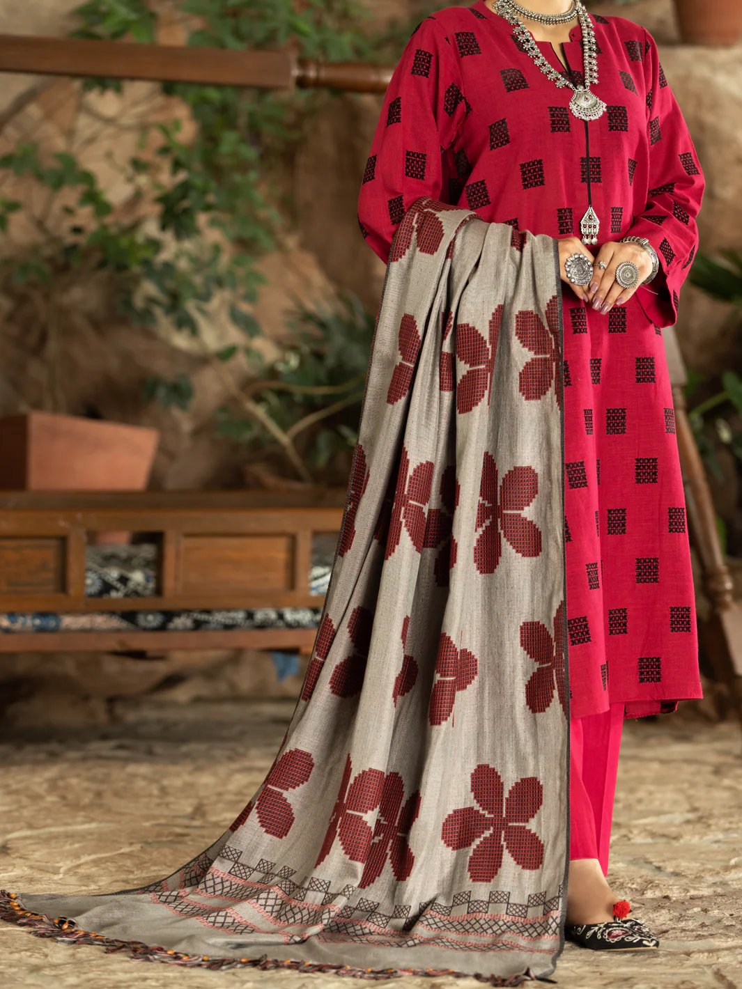 Red 3Pc Unstitched - AWP-3PS-572