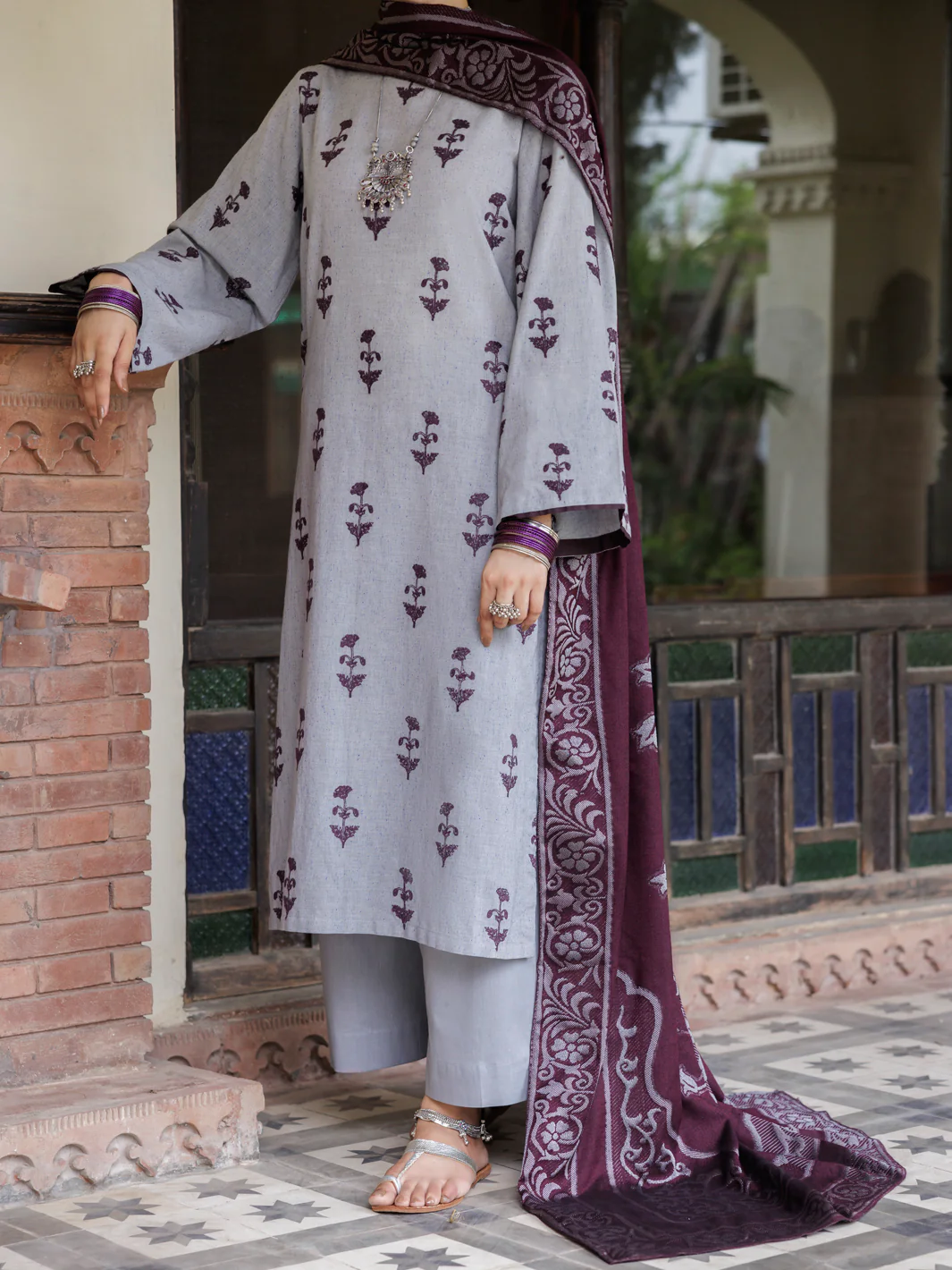 Grey Yarn Dyed 3Pc Stitched - AWP-3PS-650