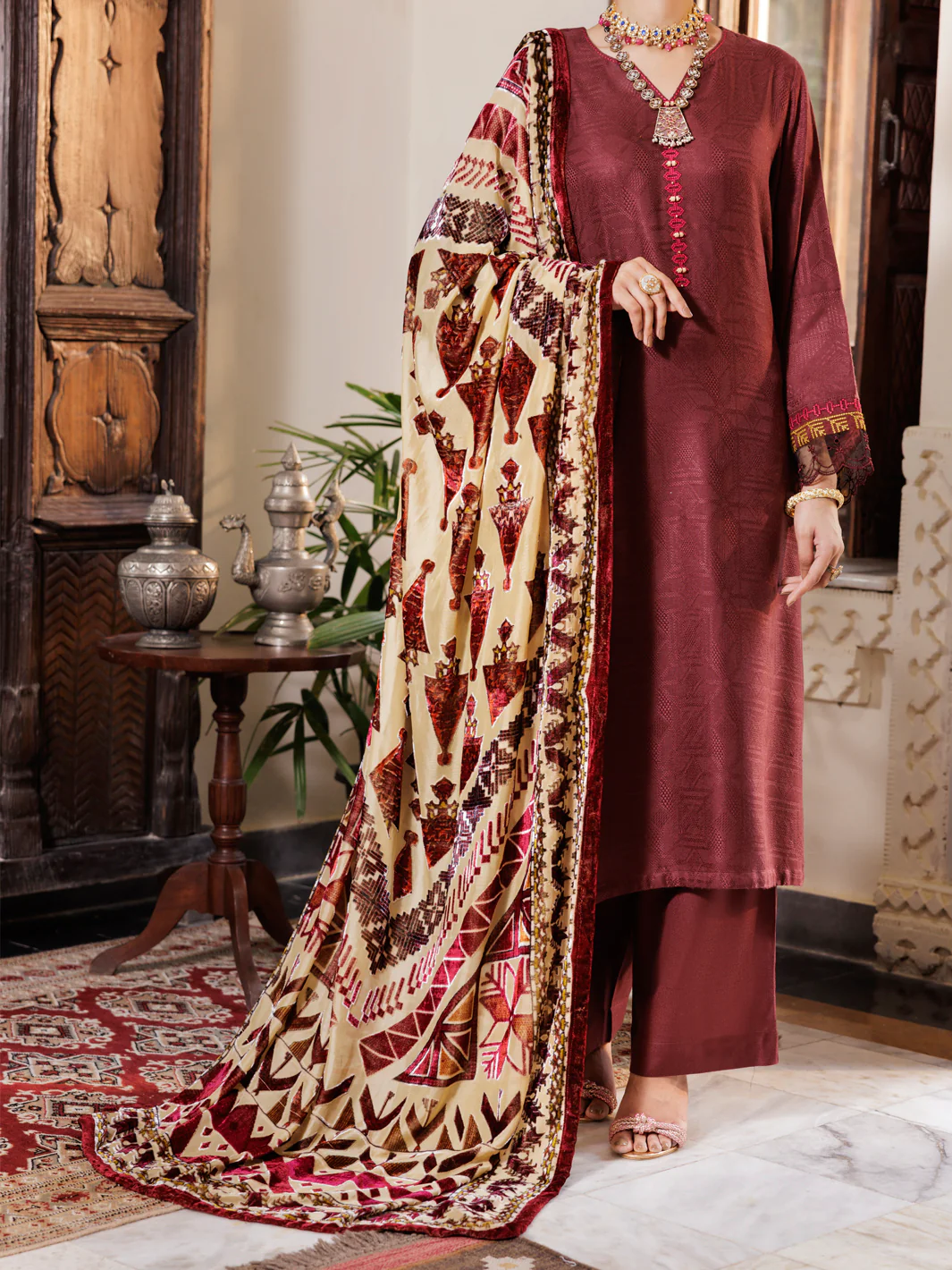 Maroon Acrylic 3Pc Stitched - AWP-3PS-656