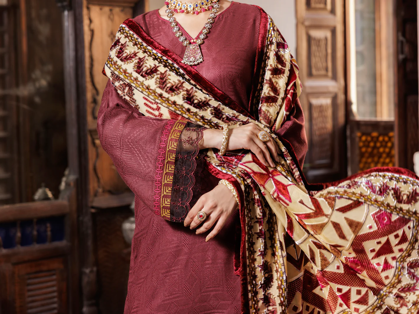 Maroon Acrylic 3Pc Stitched - AWP-3PS-656 - Image 4