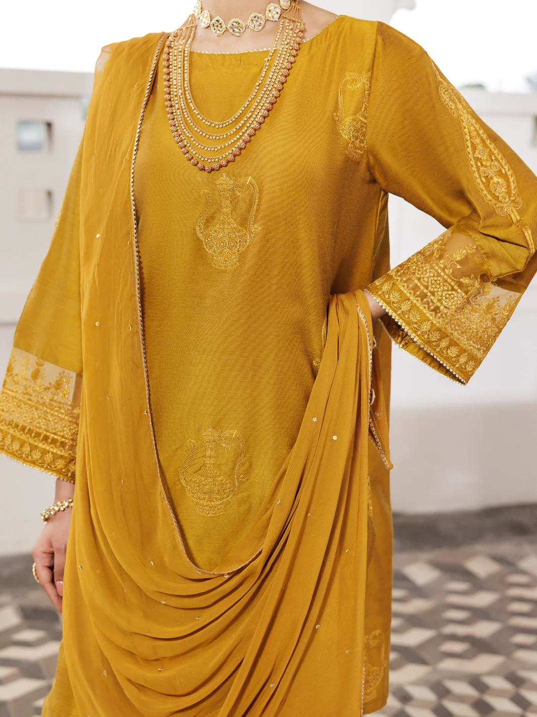 Mustard Jacquard 3Pc Stitched - AWP-3PS-680 - Image 2