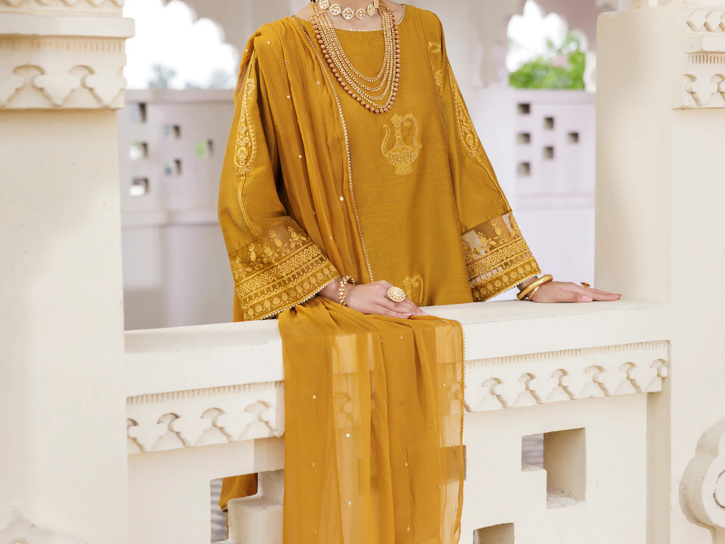Mustard Jacquard 3Pc Stitched - AWP-3PS-680 - Image 4