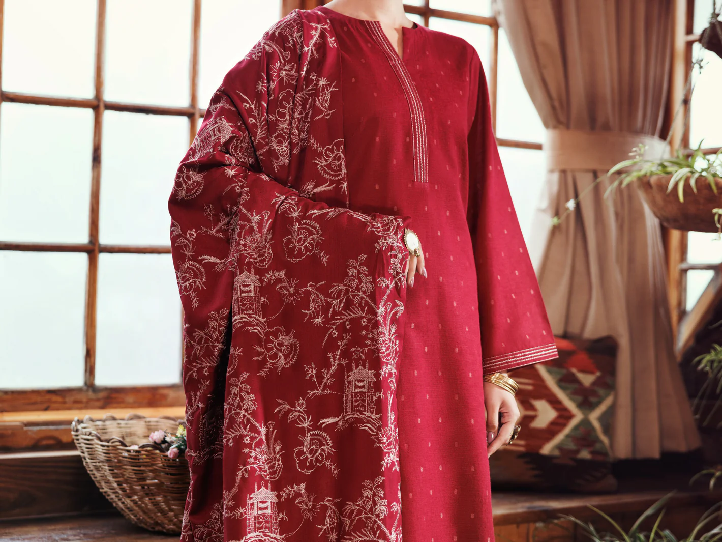 Maroon Dobby 3Pc Unstitched - AWP-3PS-696 - Image 3