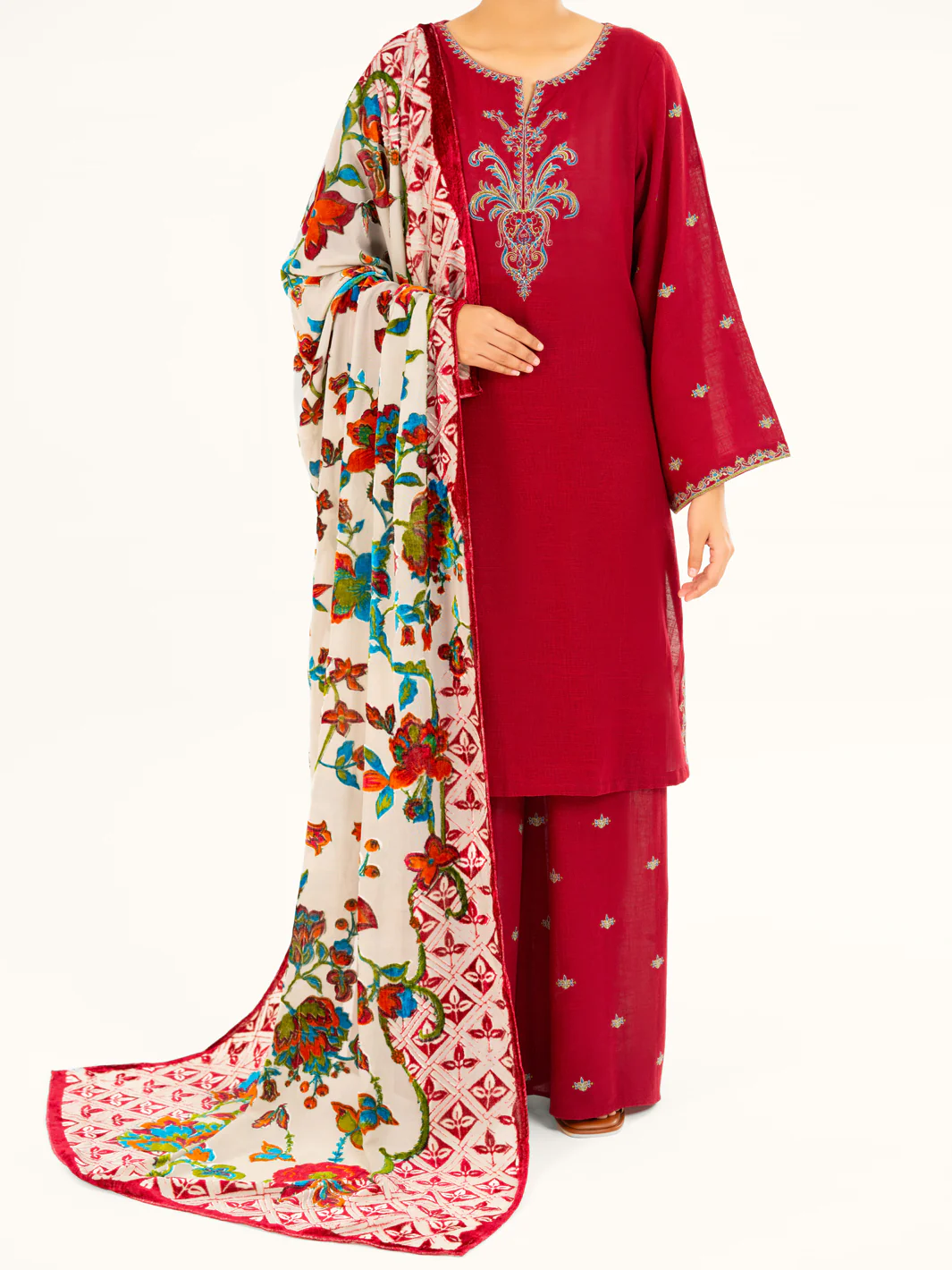 Maroon Crosshatch 3Pc Unstitched - AWP-3PS-710 - Image 4