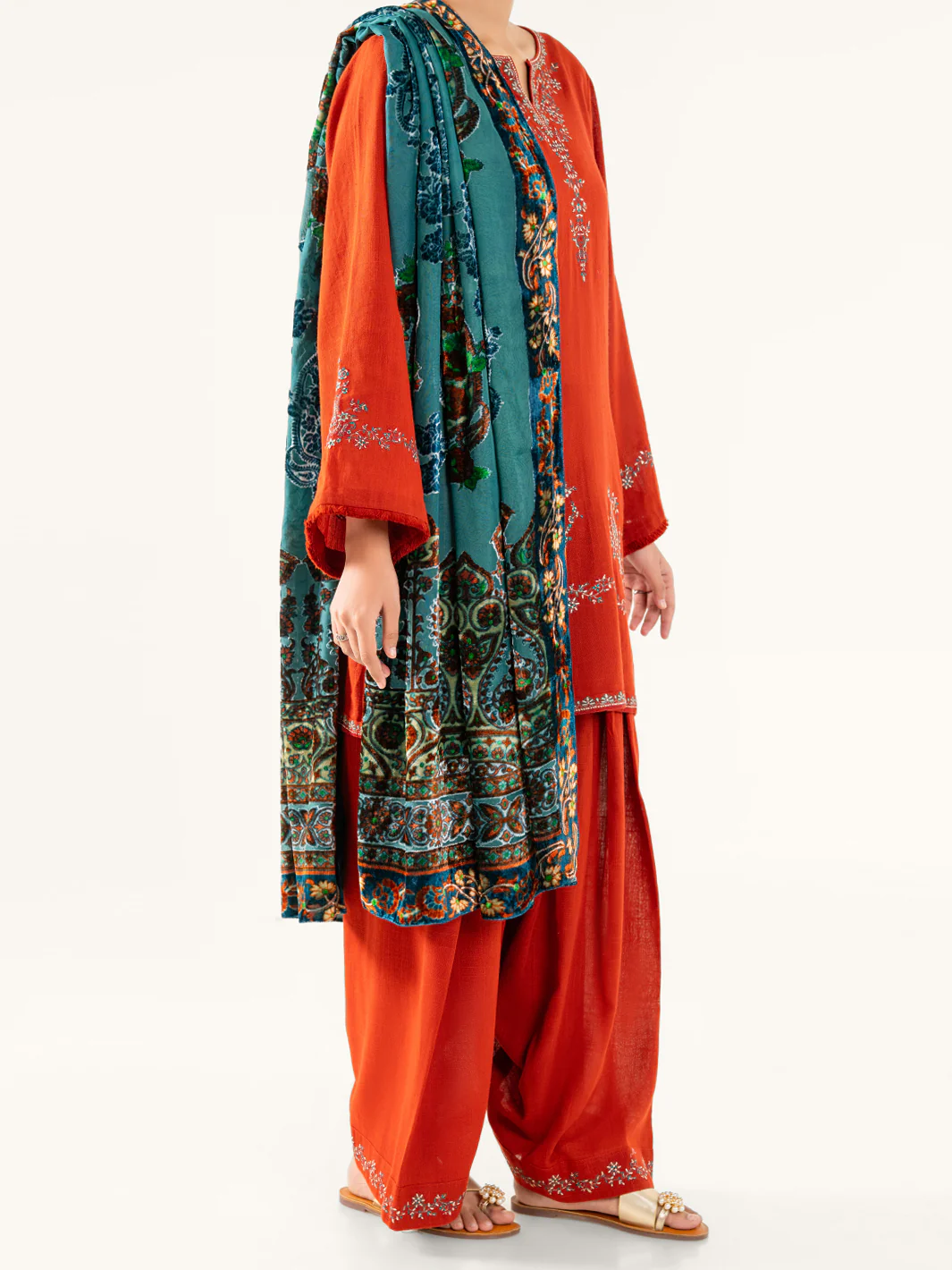 Orange Crosshatch 3Pc Stitched - AWP-3PS-711 - Image 3
