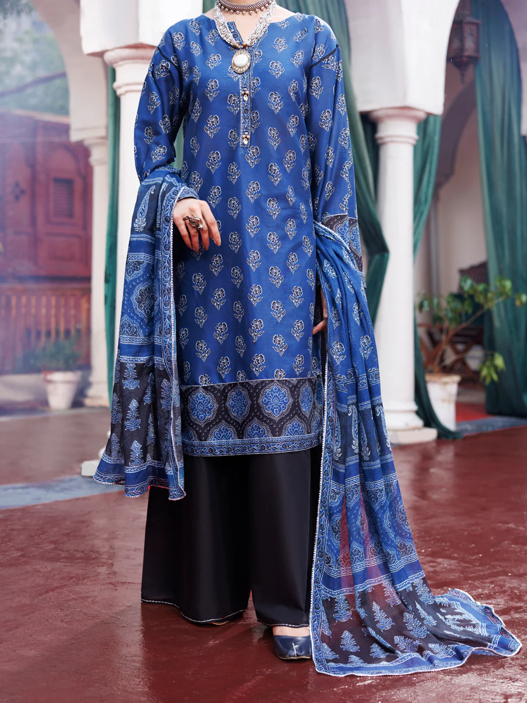 Blue Cambric 3Pc Stitched - AWP-3PS-741A