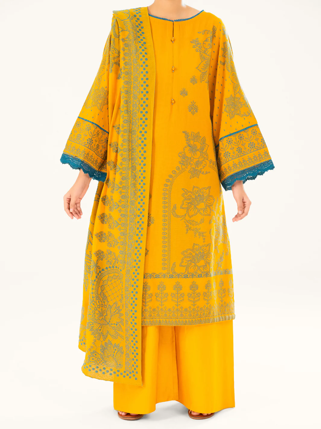 Yellow Jacquard 3Pc Stitched - AWP-3PS-749 - Image 5