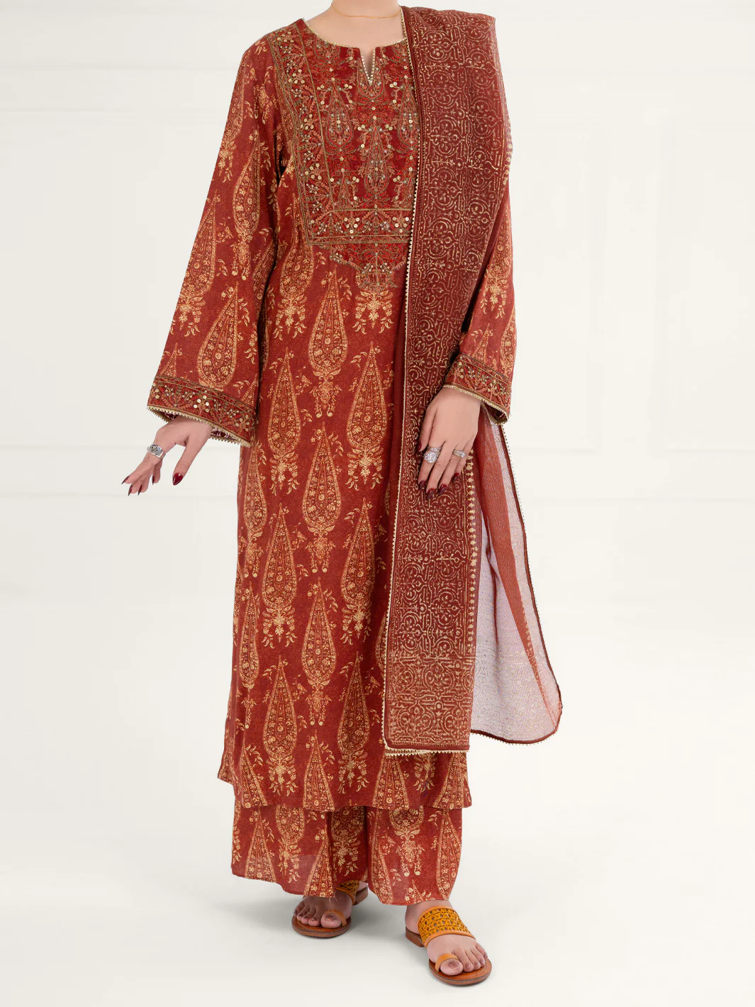 Brown Poly-Raw Silk 3Pc Stitched - AWP-3PS-757