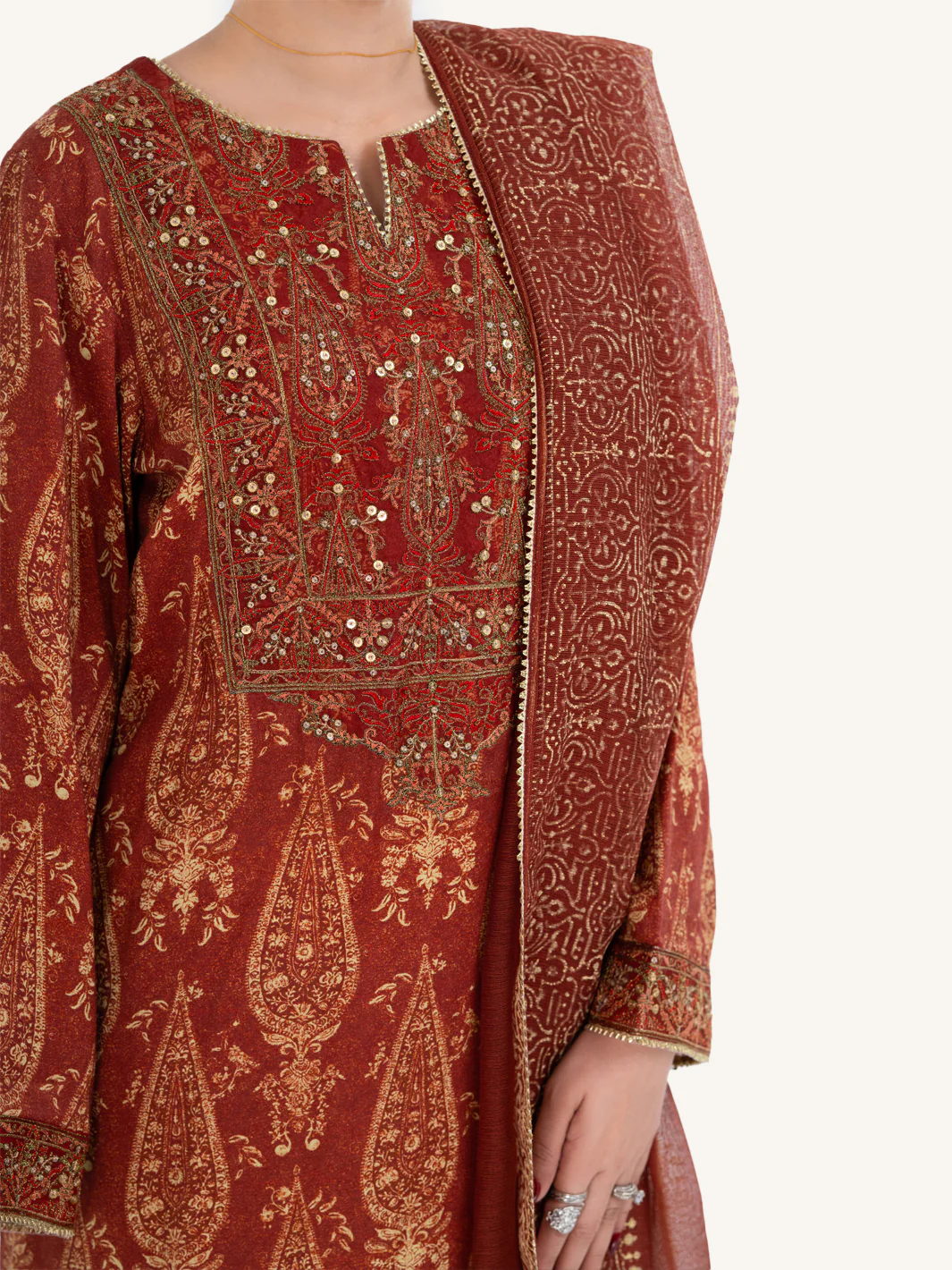 Brown Poly-Raw Silk 3Pc Stitched - AWP-3PS-757 - Image 4