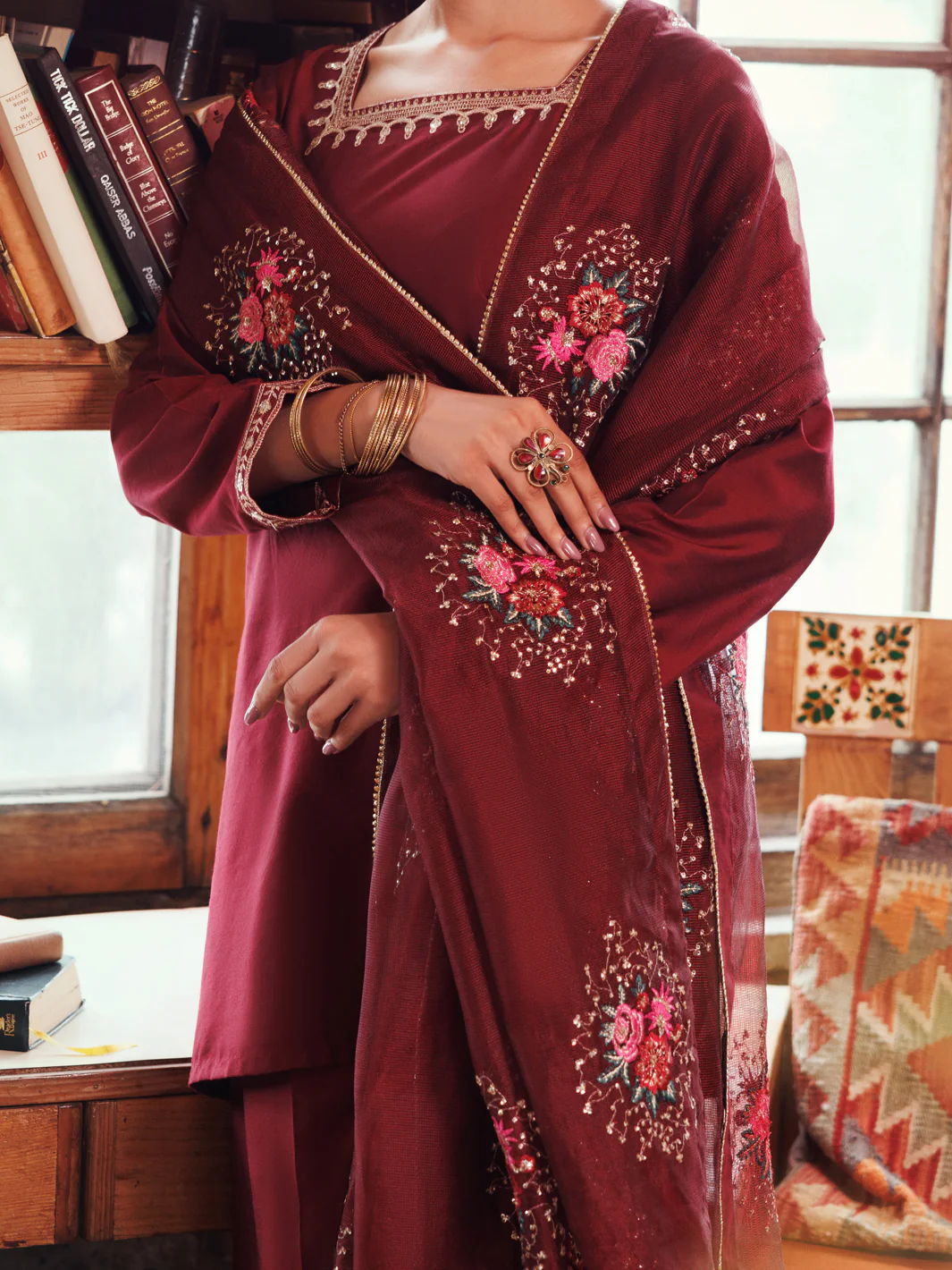 Maroon Yarn Dyed 3Pc Stitched - AWP-3PS-759 - Image 3