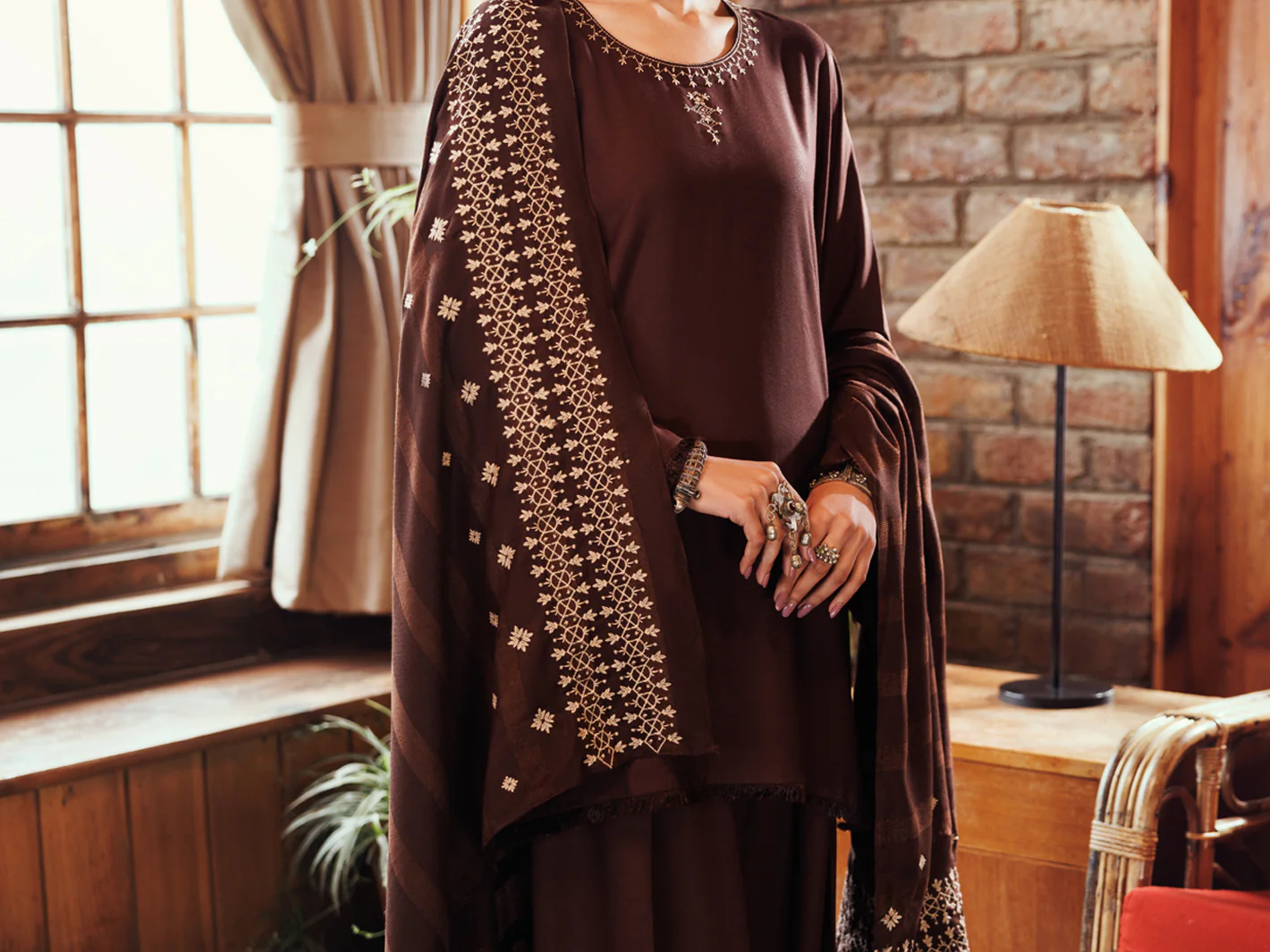 Dark Brown Viscose Karandi Dyed 3Pc Stitched - AWP-3PS-761 - Image 4