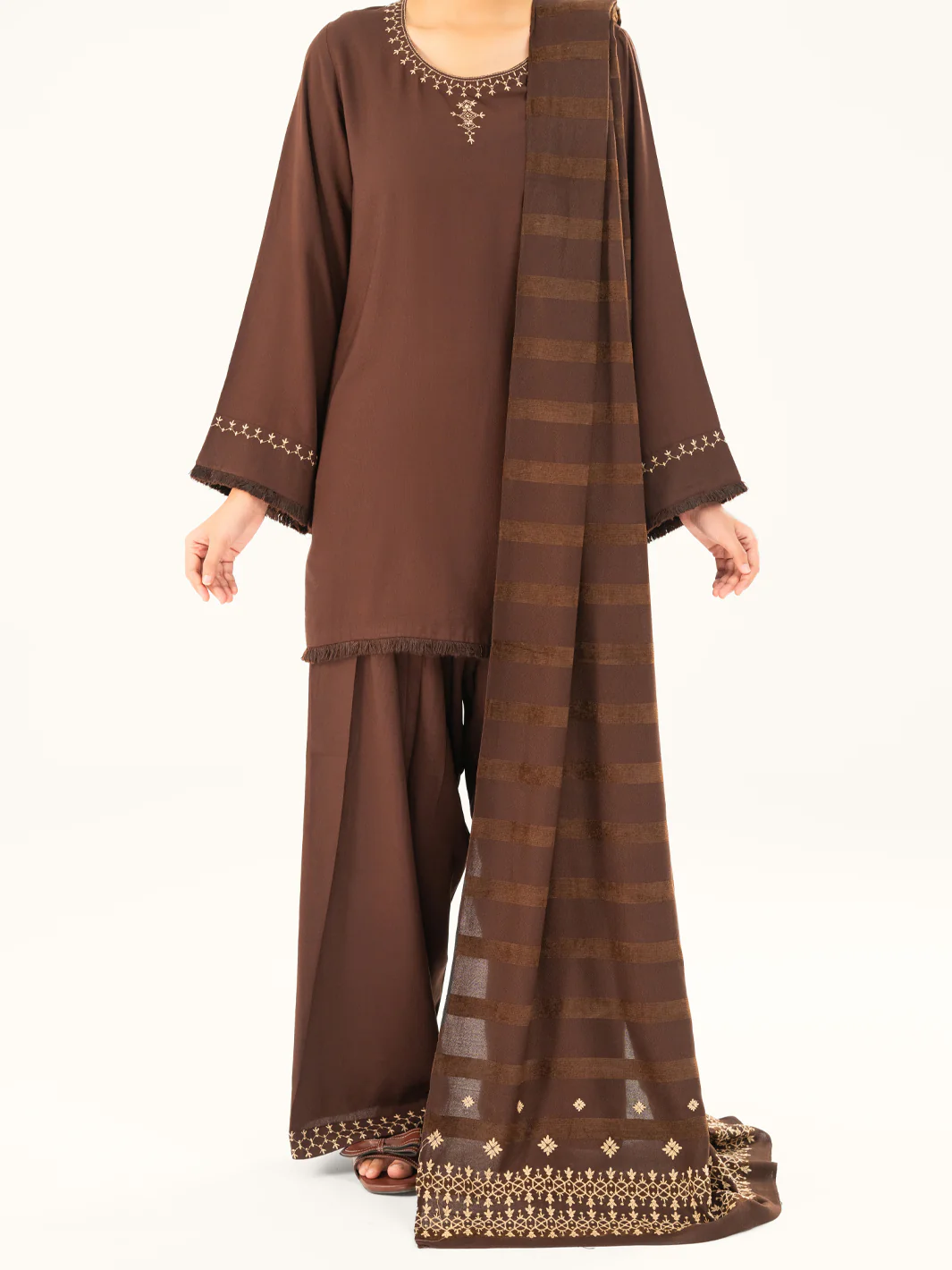 Dark Brown Viscose Karandi Dyed 3Pc Stitched - AWP-3PS-761 - Image 6