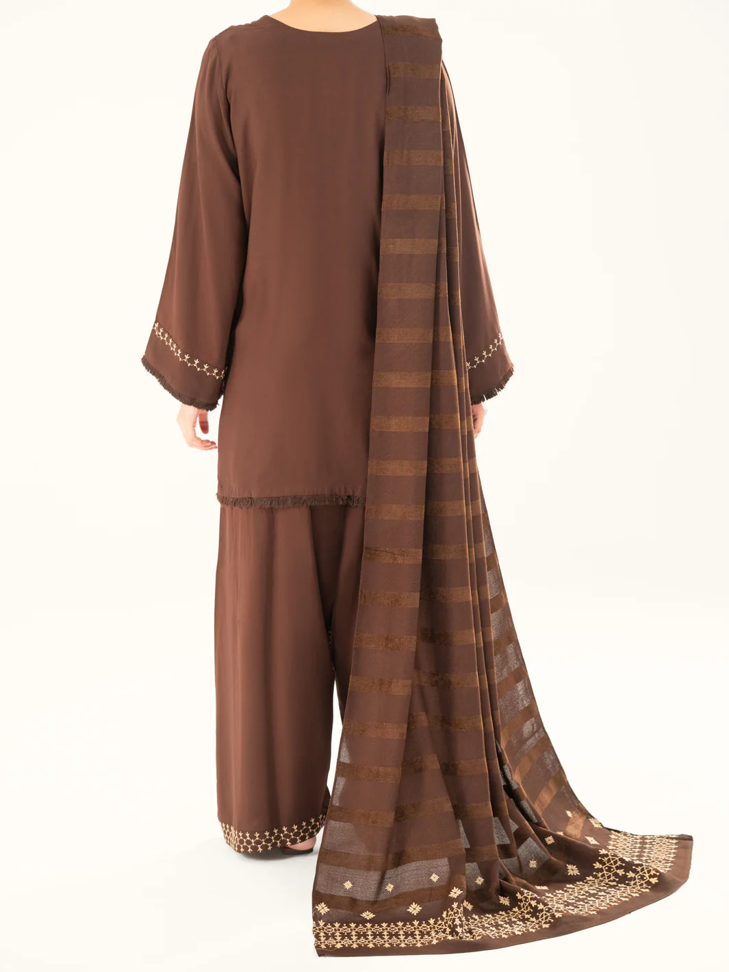 Dark Brown Viscose Karandi Dyed 3Pc Stitched - AWP-3PS-761 - Image 7