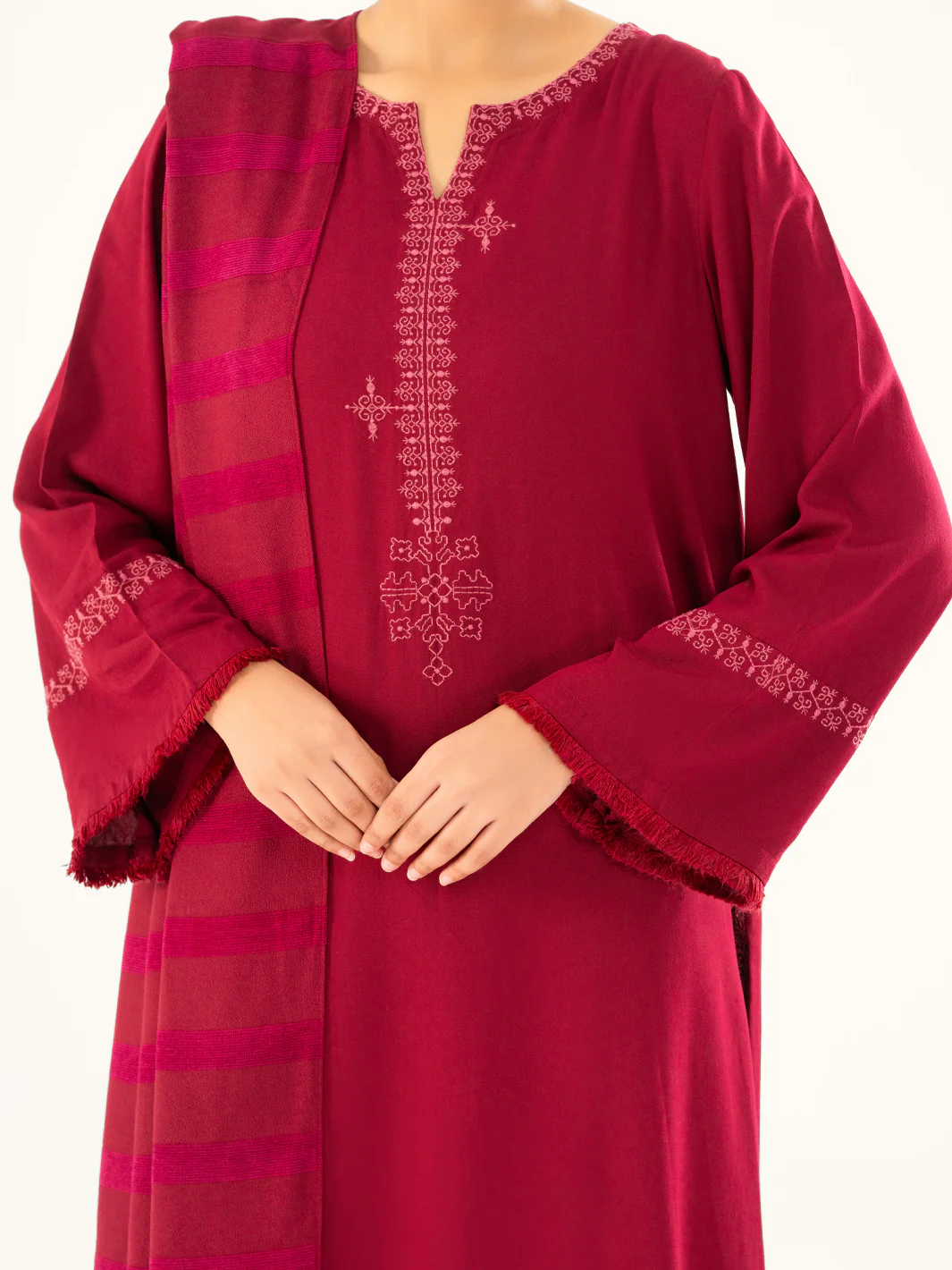 Maroon Viscose Karandi Dyed 3Pc Stitched - AWP-3PS-763 - Image 3