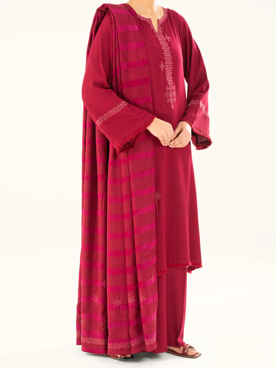 Maroon Viscose Karandi Dyed 3Pc Stitched - AWP-3PS-763 - Image 4