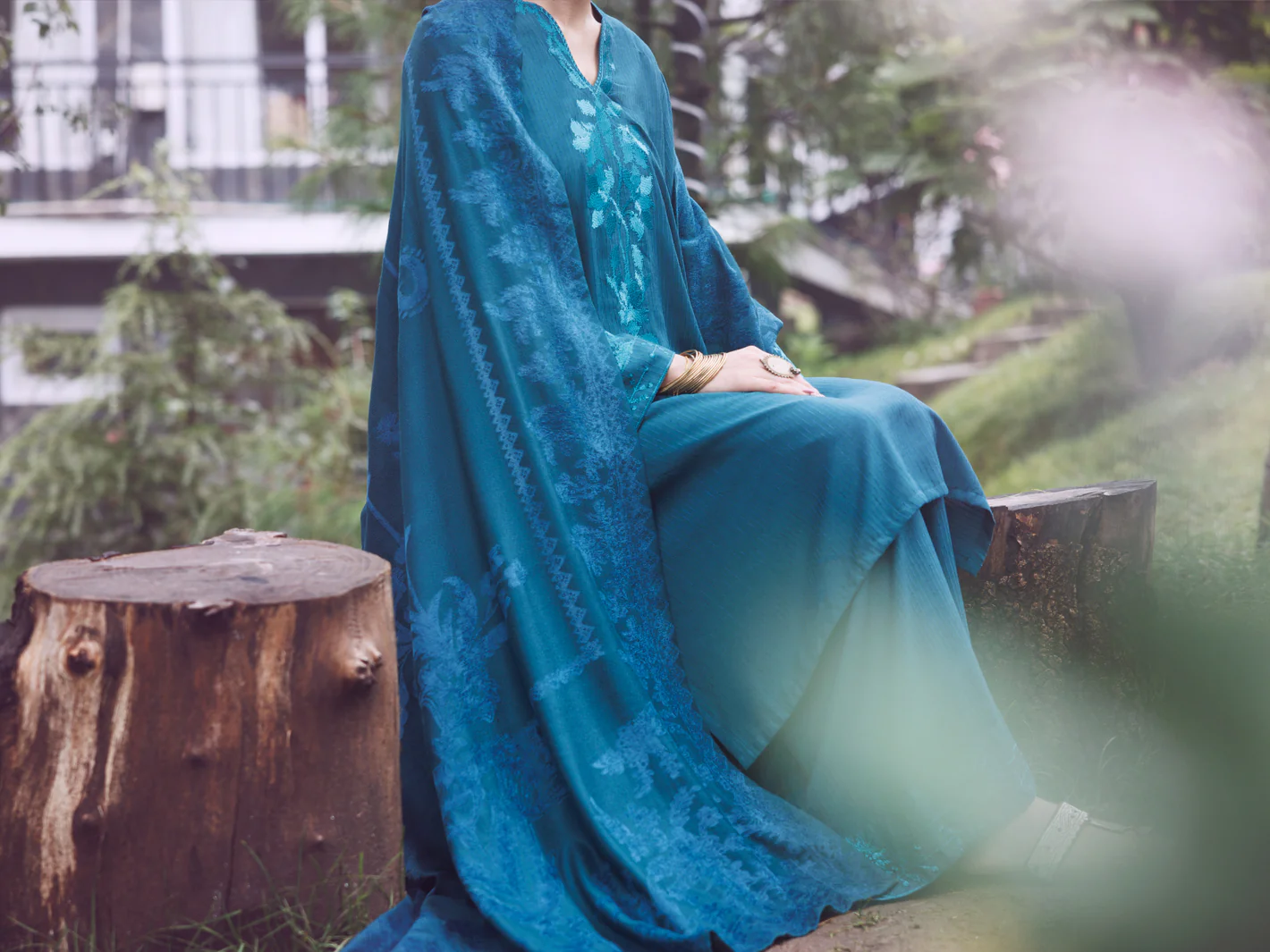 Teal Velvet Stripe 3Pc Stitched - AWP-3PS-765 - Image 3