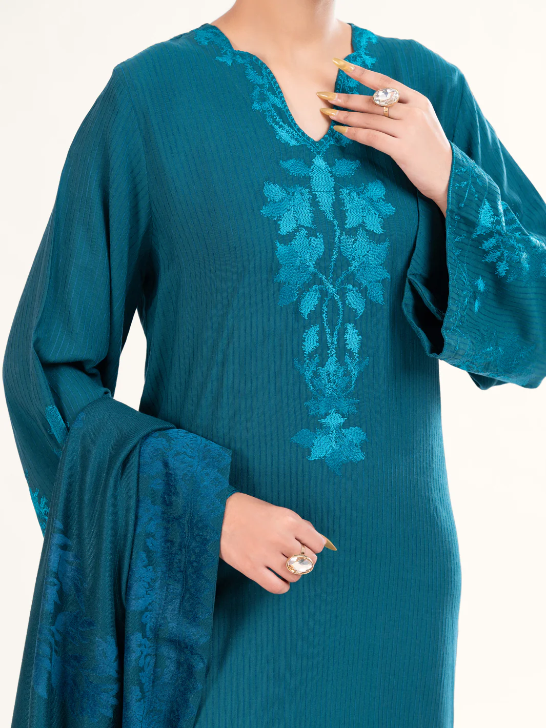Teal Velvet Stripe 3Pc Stitched - AWP-3PS-765 - Image 6