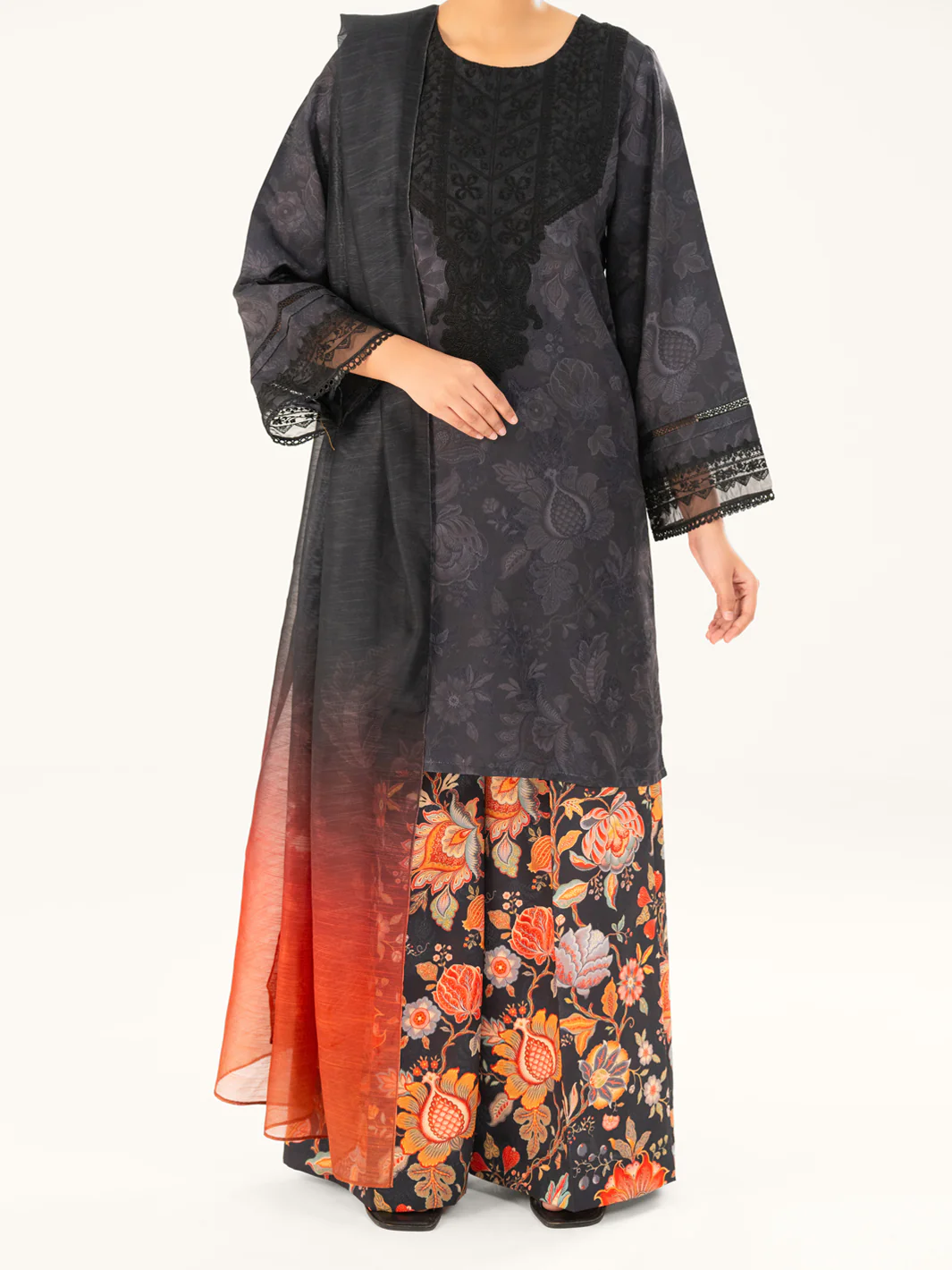 Black Jacquard 3Pc Unstitched - AWP-3PS-767 - Image 6