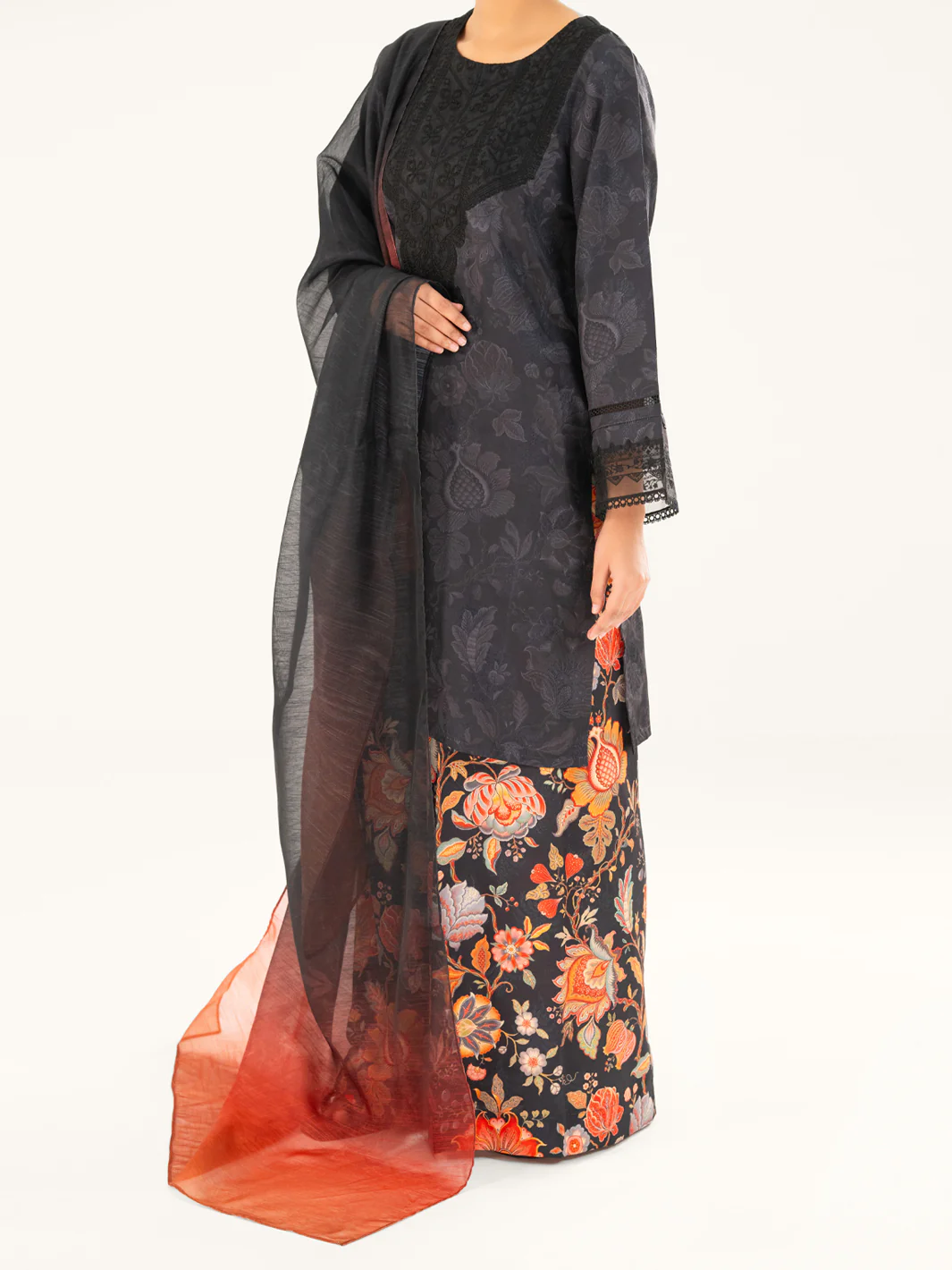 Black Poly Jacquard 3Pc Stitched - AWP-3PS-767 - Image 5