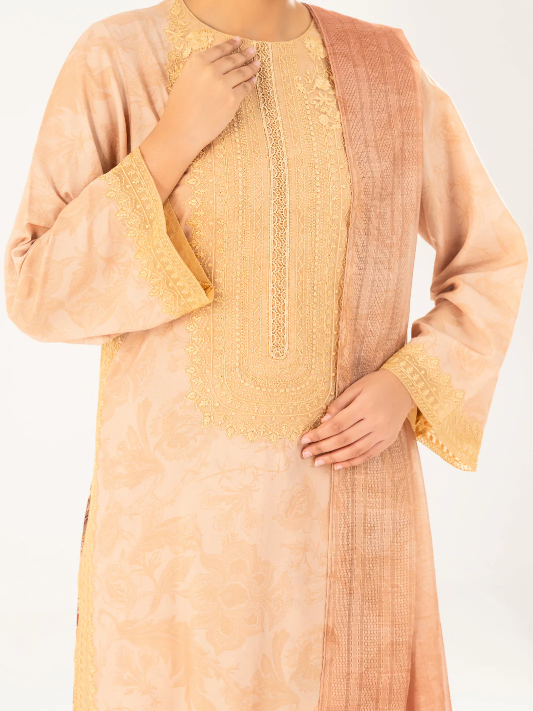 Khaki Poly Jacquard 3Pc Unstitched - AWP-3PS-768 - Image 4